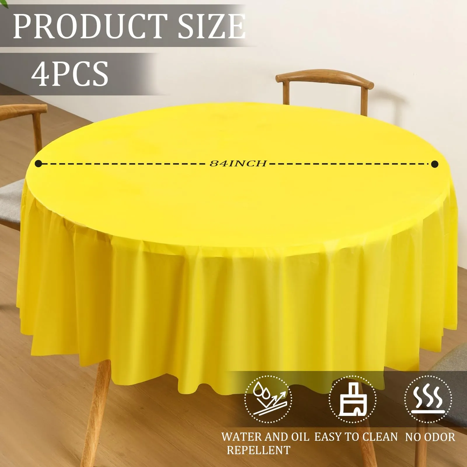 YAAVAAW Tovaglie in plastica gialla per tavoli rotondi, 213 cm, confezione da 4, usa e getta - immagine 2
