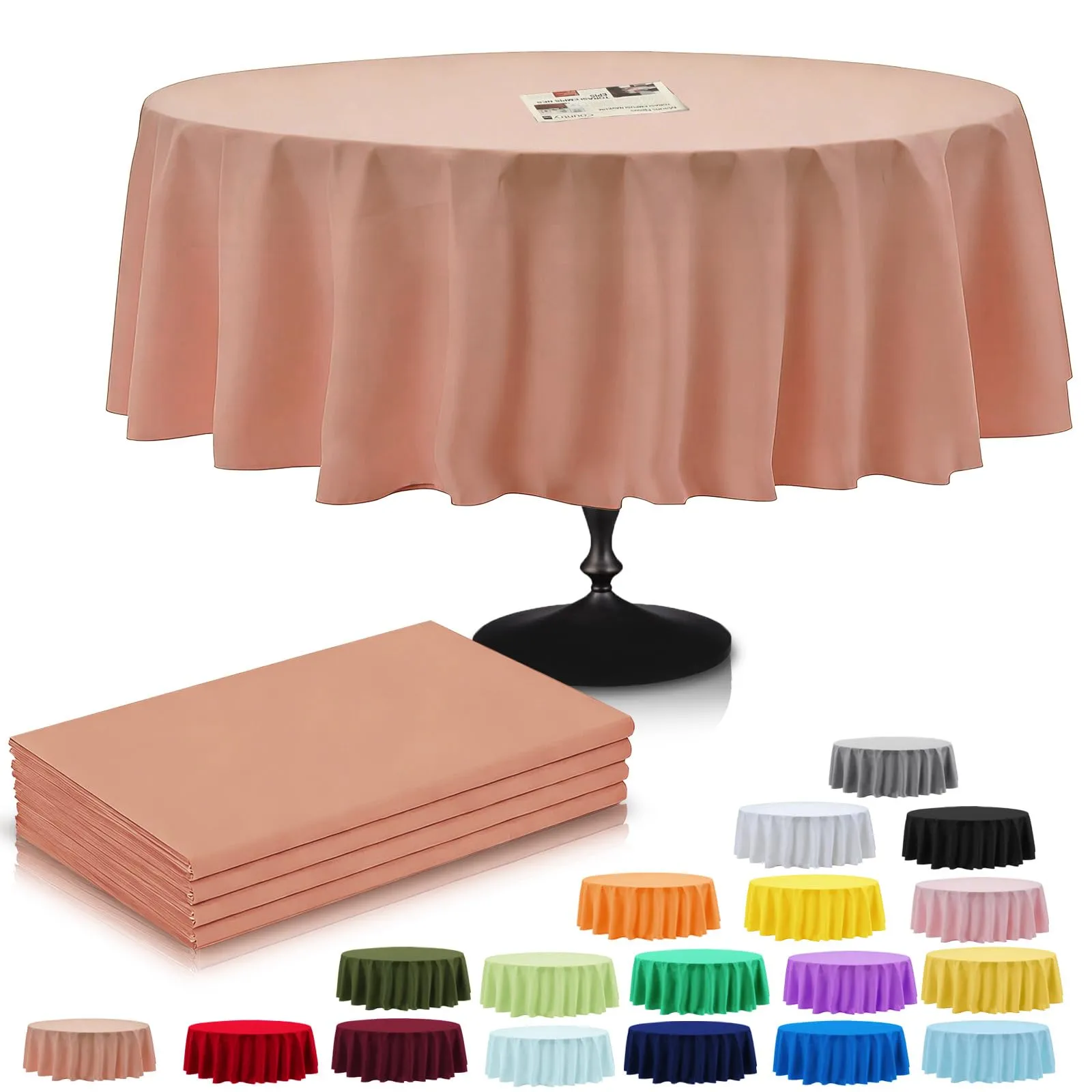 YAAVAAW Tovaglie in plastica oro rosa per tavoli rotondi, 213 cm, set da 4, usa e getta - immagine 1