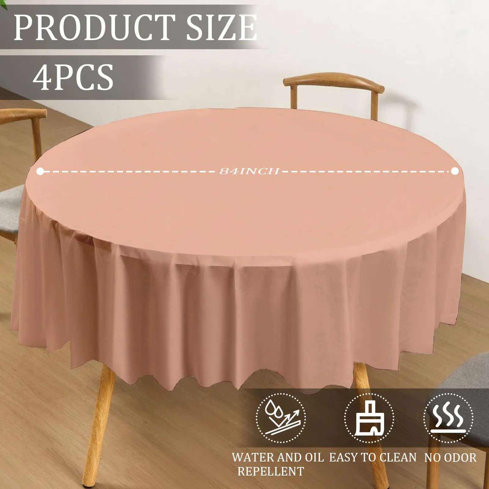 YAAVAAW Tovaglie in plastica oro rosa per tavoli rotondi, 213 cm, set da 4, usa e getta - immagine 2