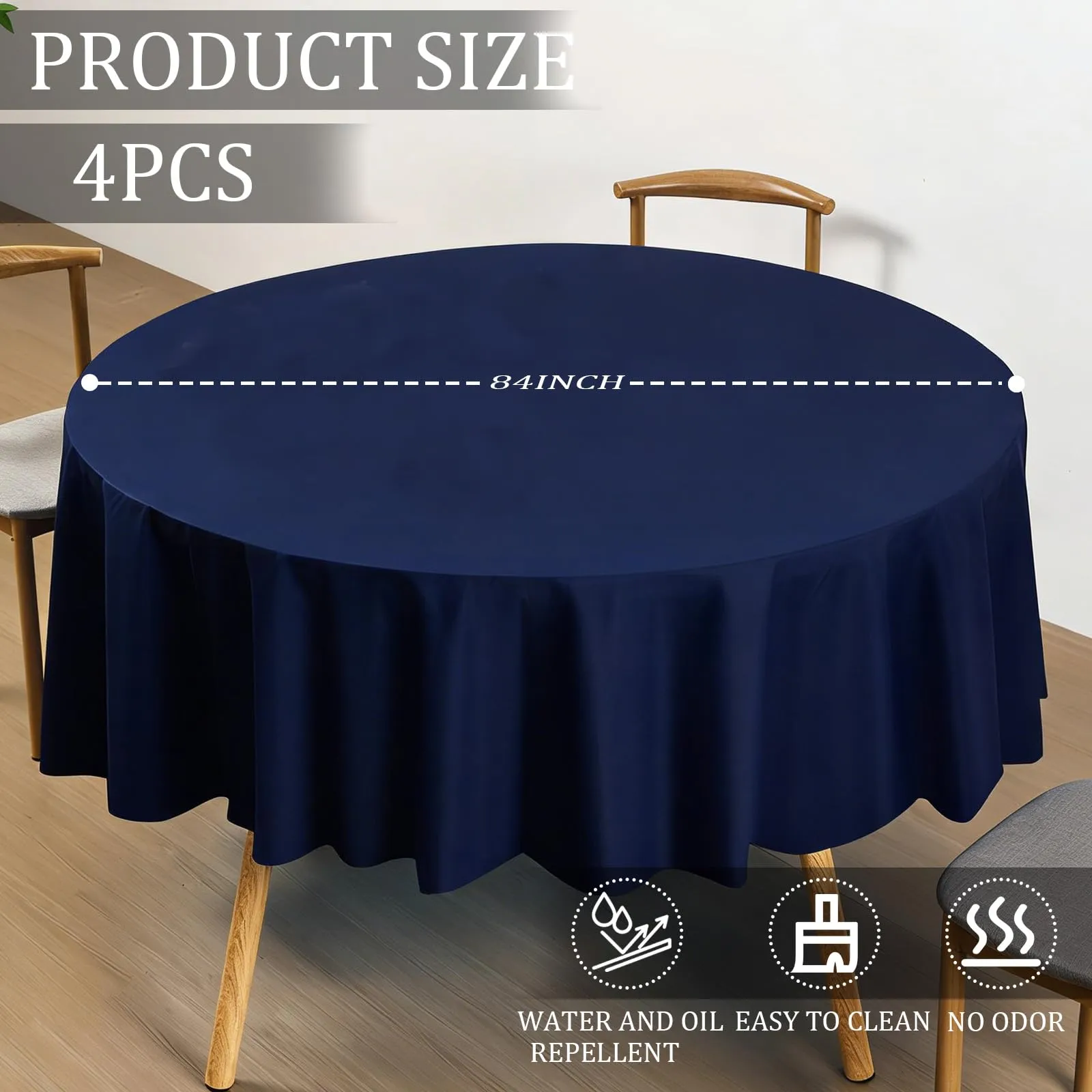 YAAVAAW Tovaglie in plastica blu navy per tavoli rotondi, 213 cm, set da 4, usa e getta - immagine 2