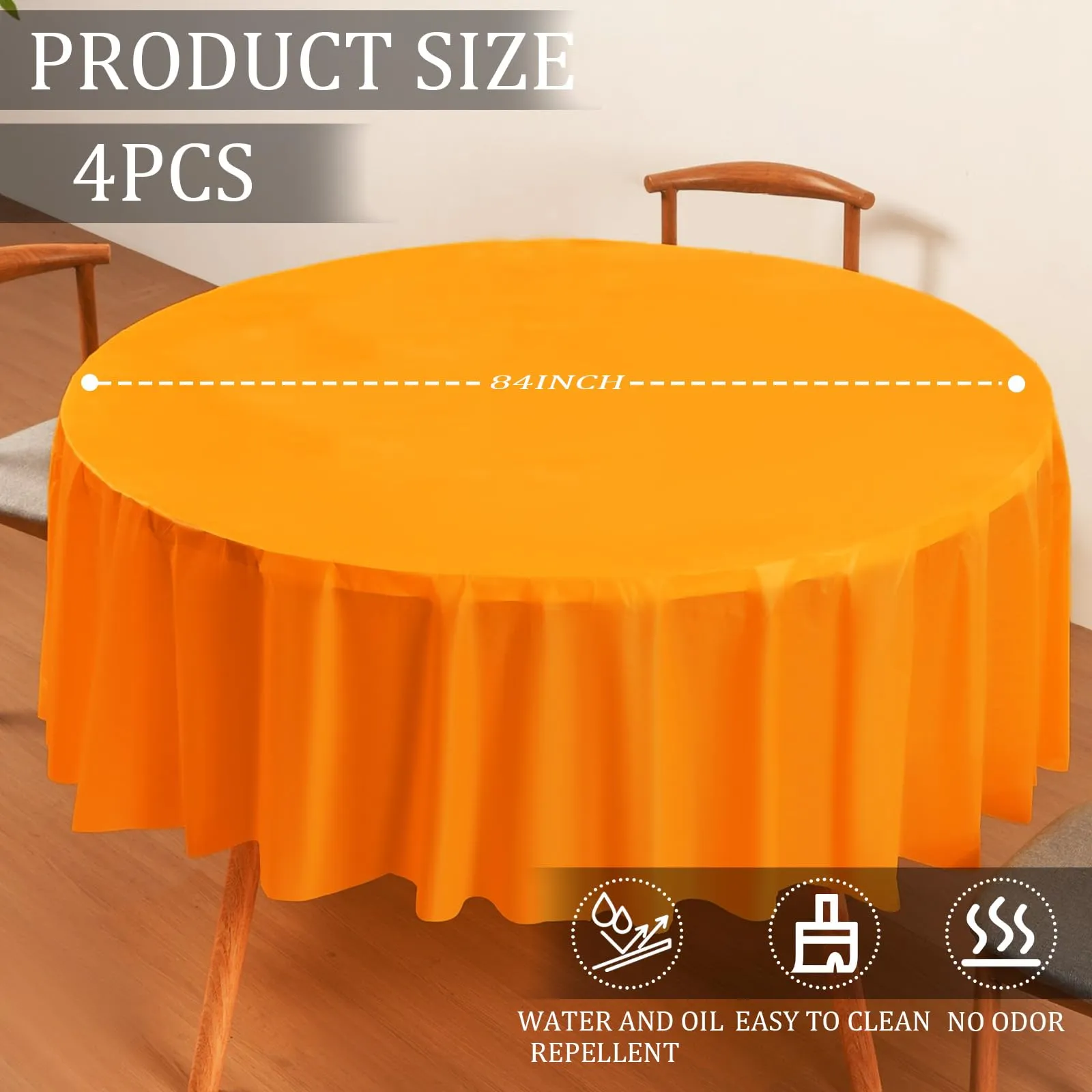 YAAVAAW Tovaglie in Plastica Arancioni per Tavoli Rotondi, 213 cm, Set da 4, Usa e Getta - immagine 2