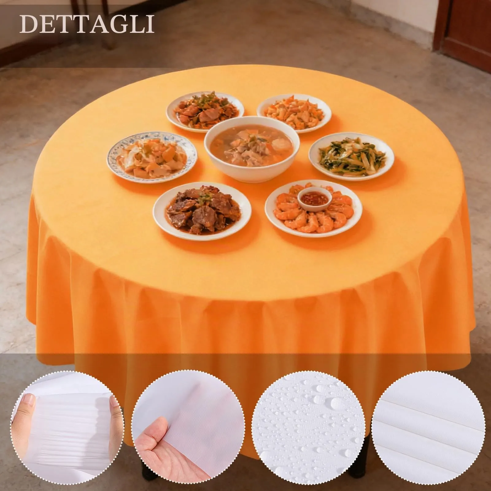 YAAVAAW Tovaglie in Plastica Arancioni per Tavoli Rotondi, 213 cm, Set da 4, Usa e Getta - immagine 3