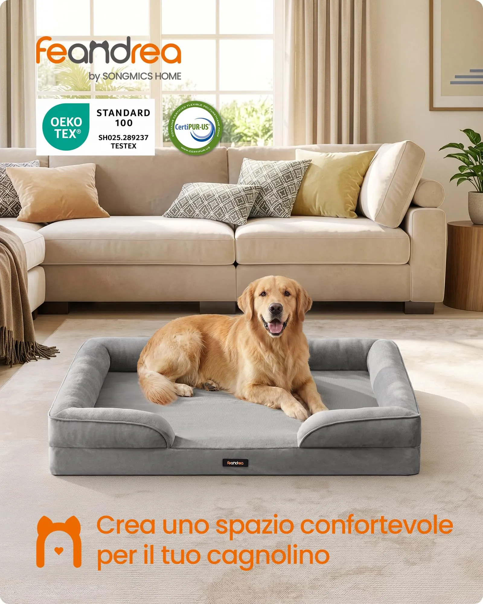 Feandrea Cuccia Ortopedica per Cani in Flanella, 112 x 81 x 17 cm - immagine 2