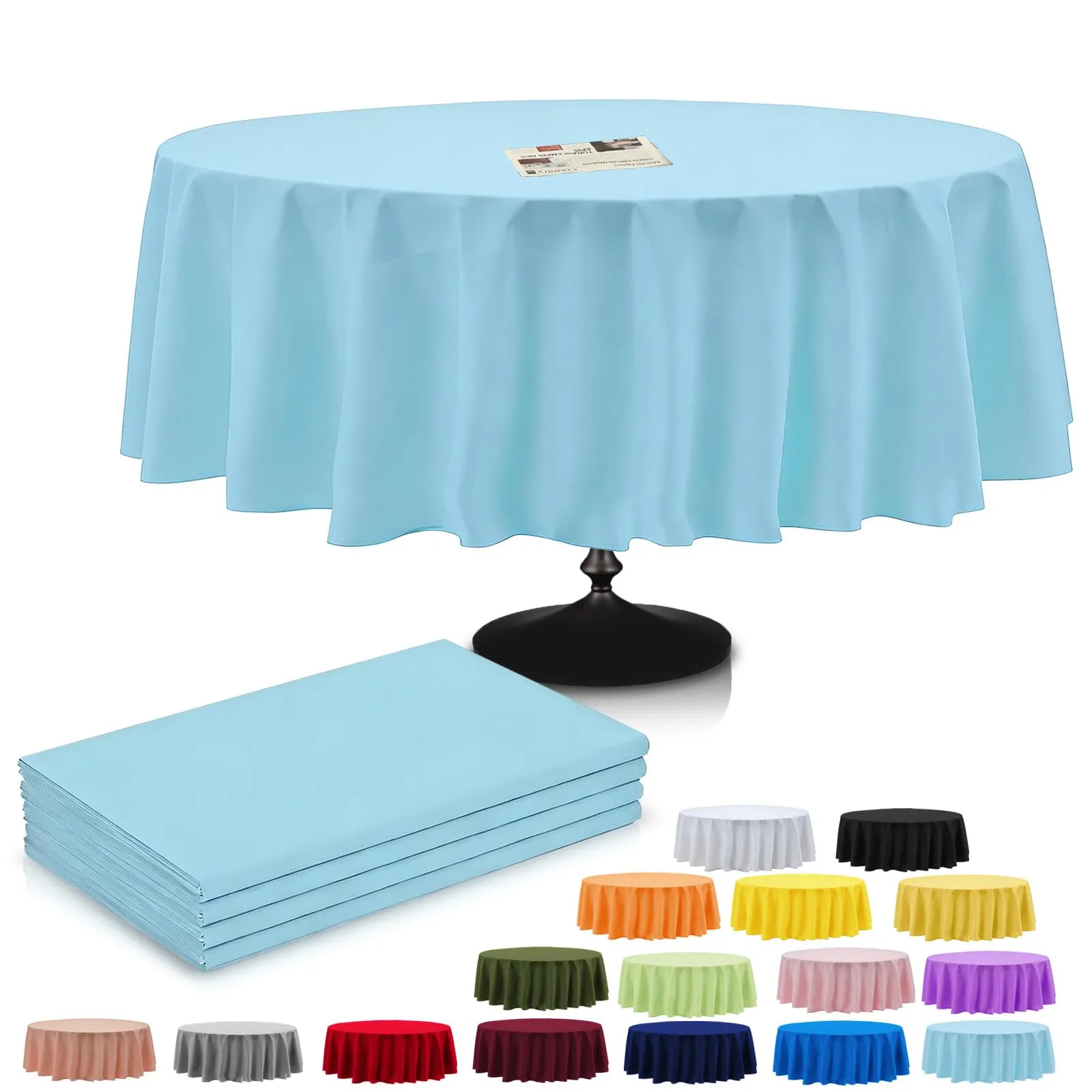 YAAVAAW Tovaglie in Plastica Monouso per Tavolo Rotondo, 213 cm, Azzurro Cielo, 4 Pezzi - immagine 1