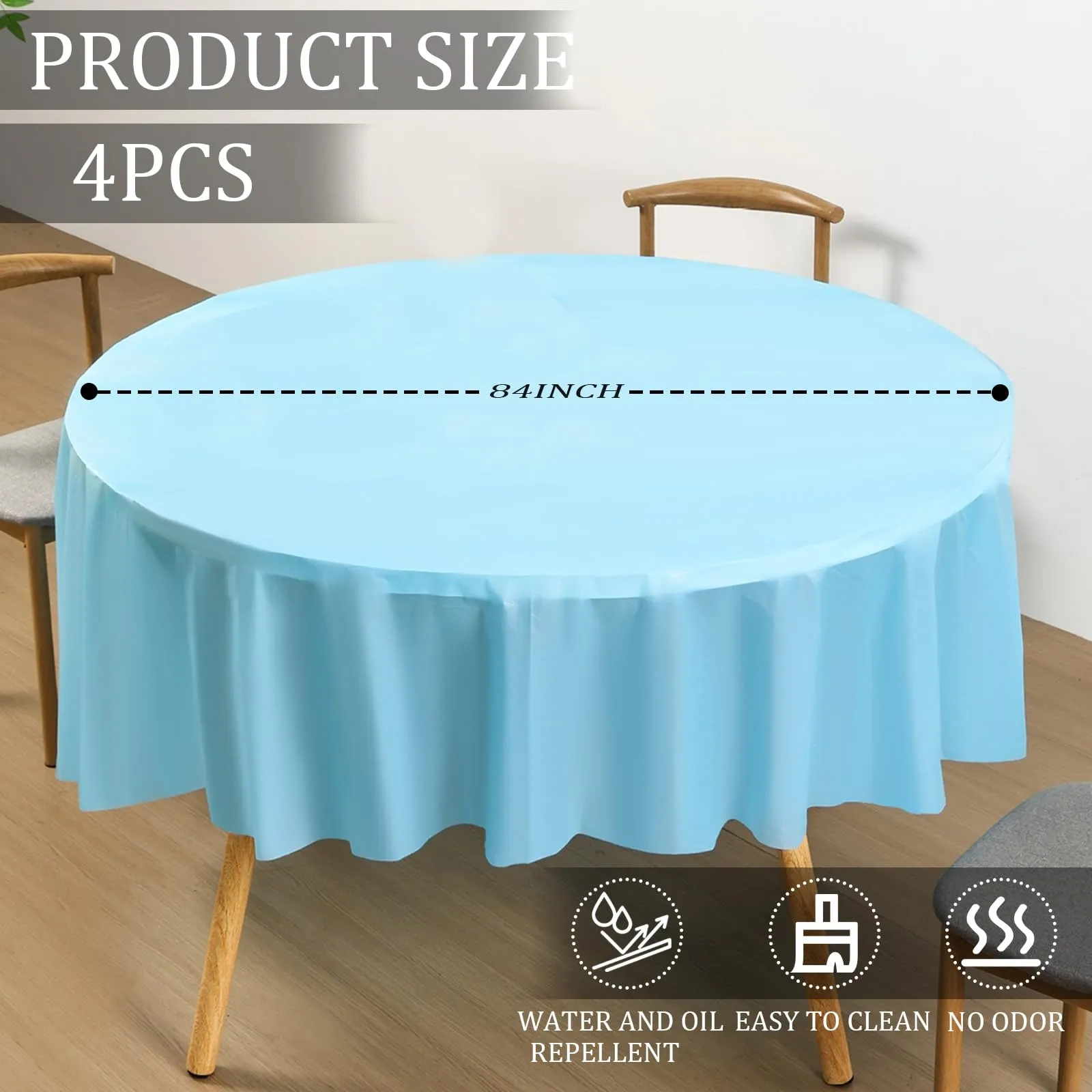 YAAVAAW Tovaglie in Plastica Monouso per Tavolo Rotondo, 213 cm, Azzurro Cielo, 4 Pezzi - immagine 2
