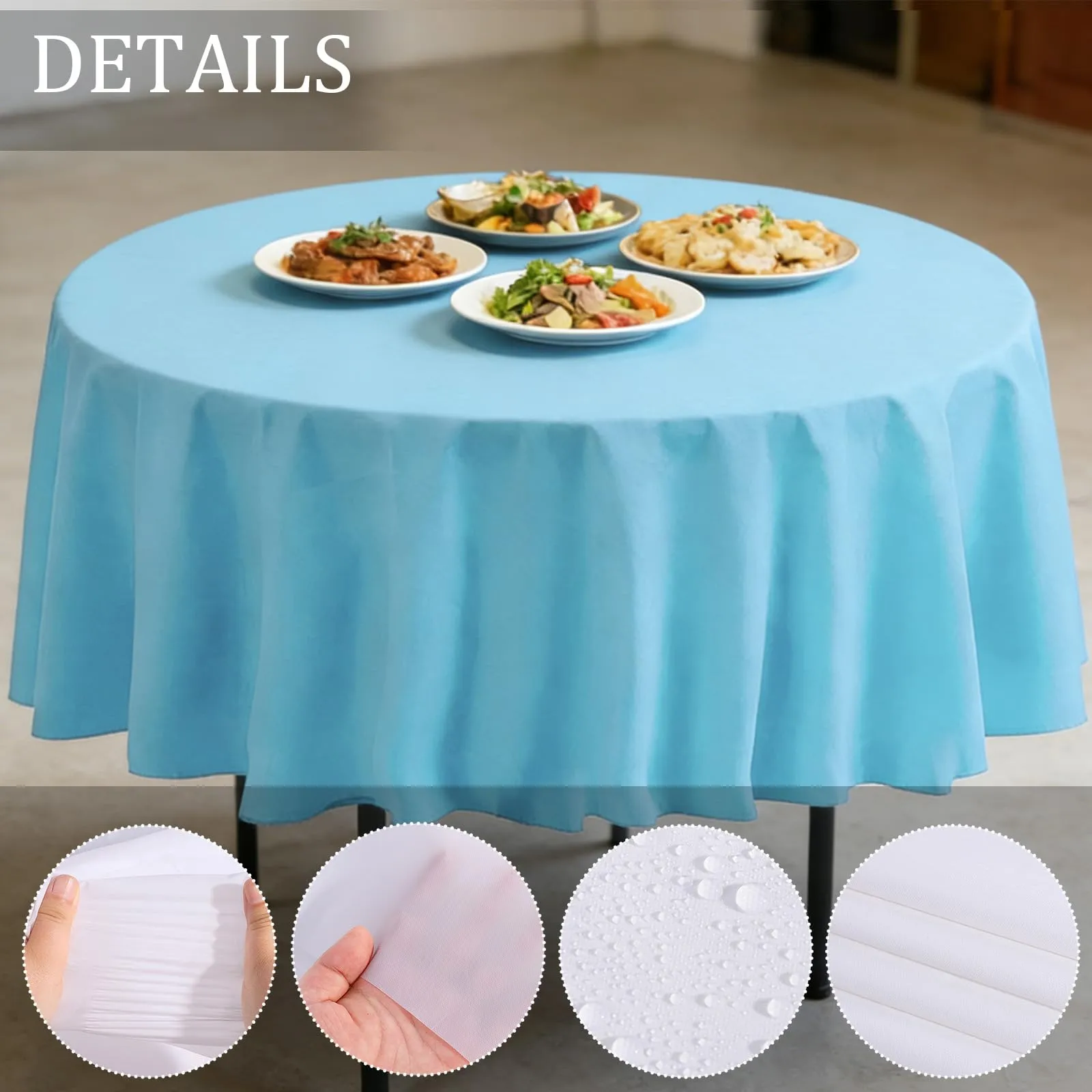 YAAVAAW Tovaglie in Plastica Monouso per Tavolo Rotondo, 213 cm, Azzurro Cielo, 4 Pezzi - immagine 3