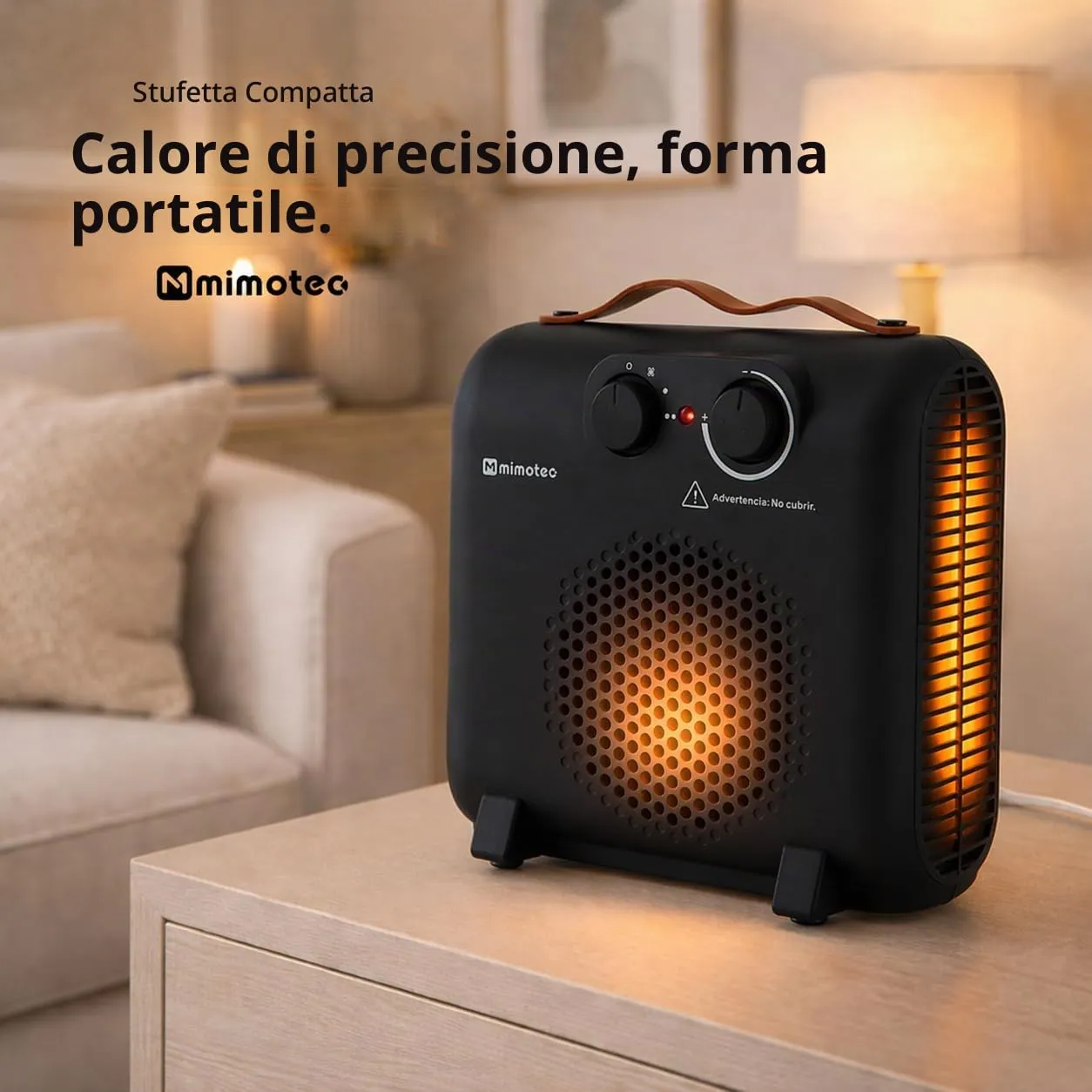 M Mimotec Black Compact Stufa Elettrica 2000W, MI7055 - immagine 3