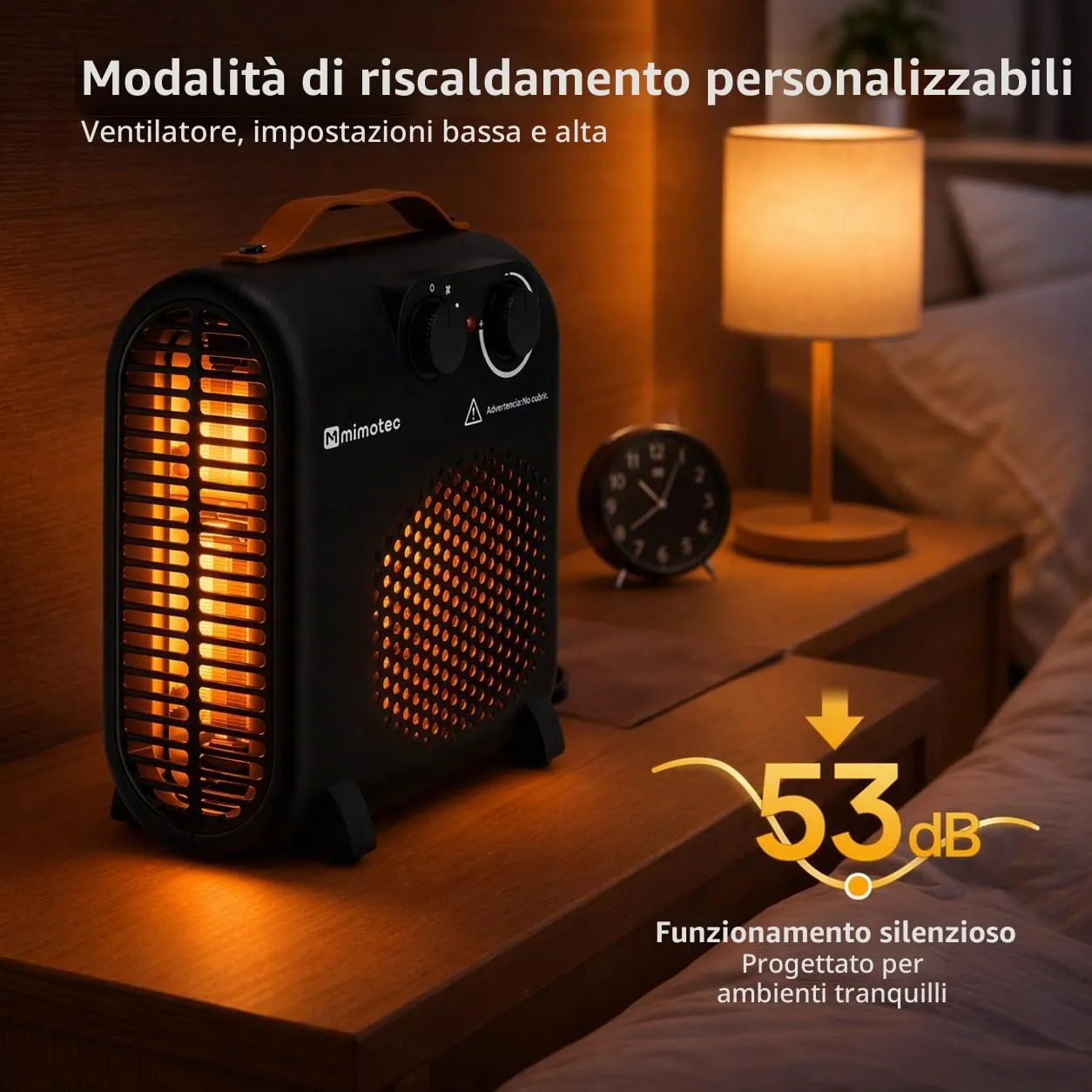 M Mimotec Black Compact Stufa Elettrica 2000W, MI7055 - immagine 5