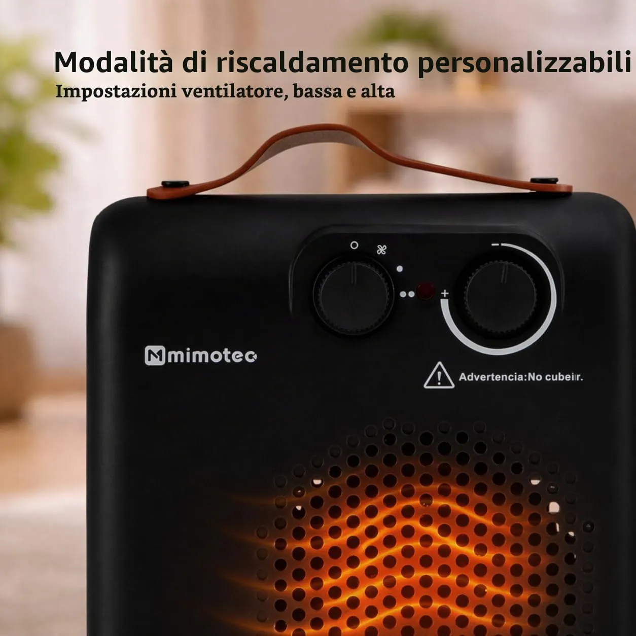 M Mimotec Black Compact Stufa Elettrica 2000W, MI7055 - immagine 8