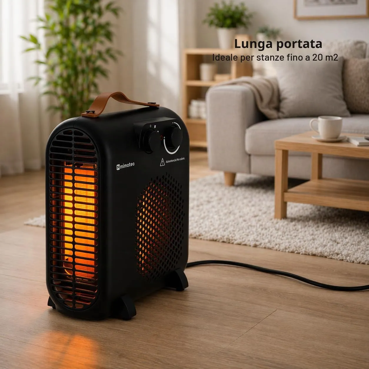M Mimotec Black Compact Stufa Elettrica 2000W, MI7055 - immagine 9