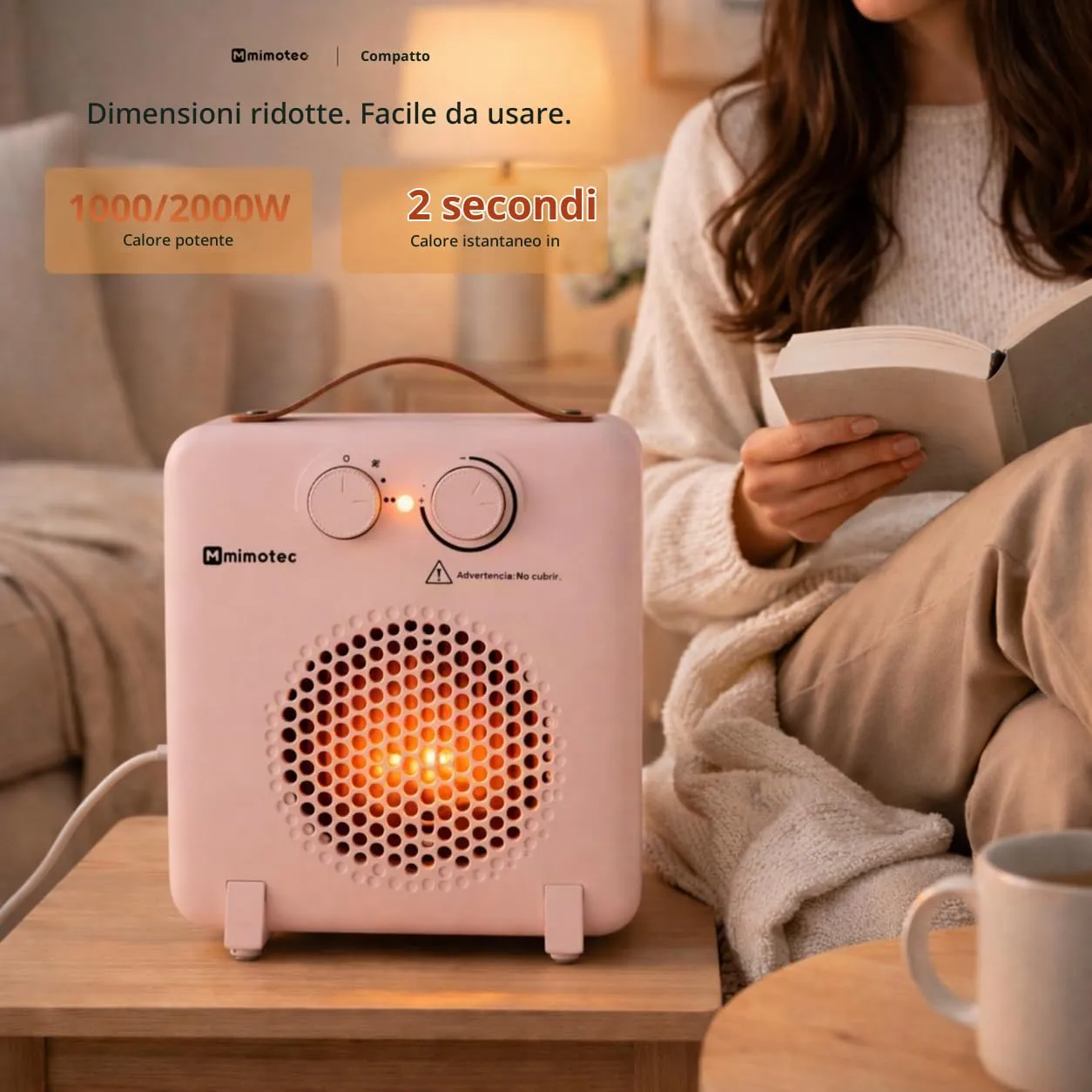 M Mimotec Pink Compact Stufa Elettrica 2000W MI7056 - immagine 4