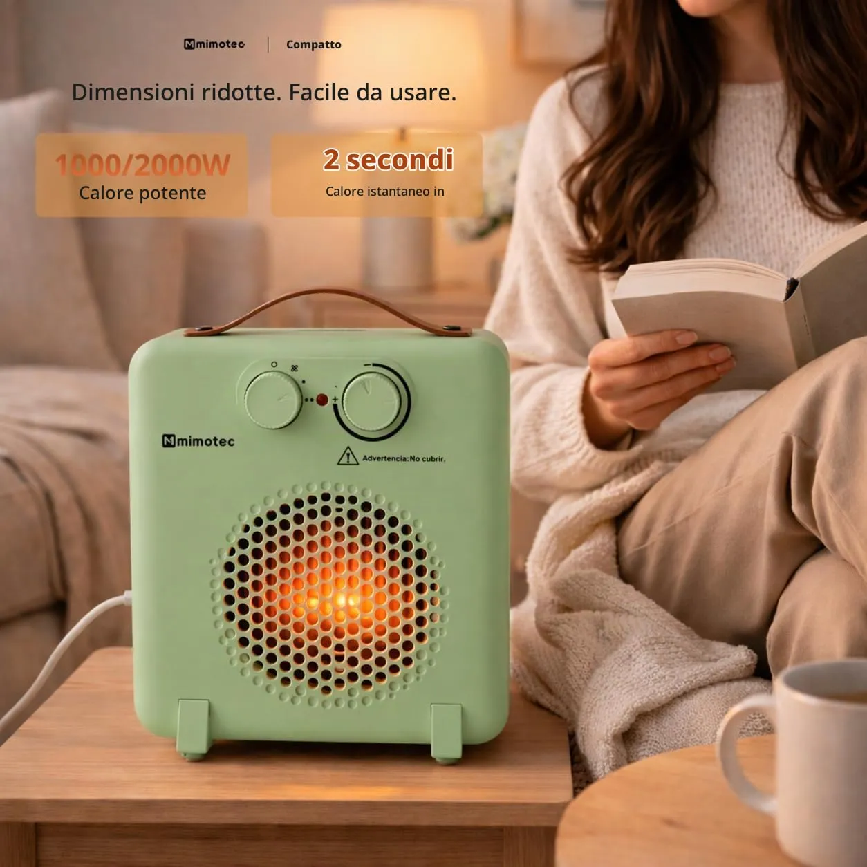 M Mimotec Green Compact Stufa Elettrica 2000W MI7058 - immagine 4