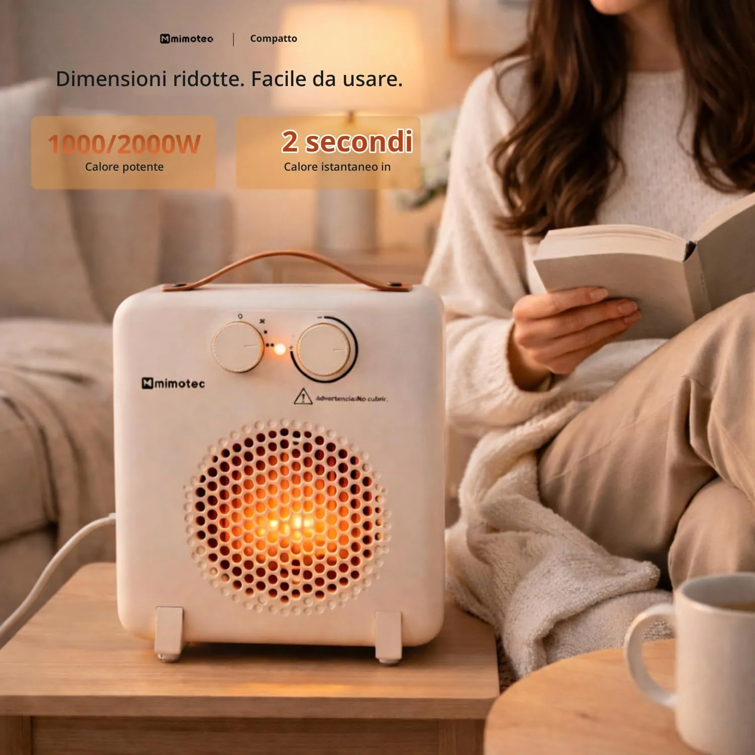 M Mimotec White Broken Compact Stufa Elettrica 2000W MI7057 - immagine 4