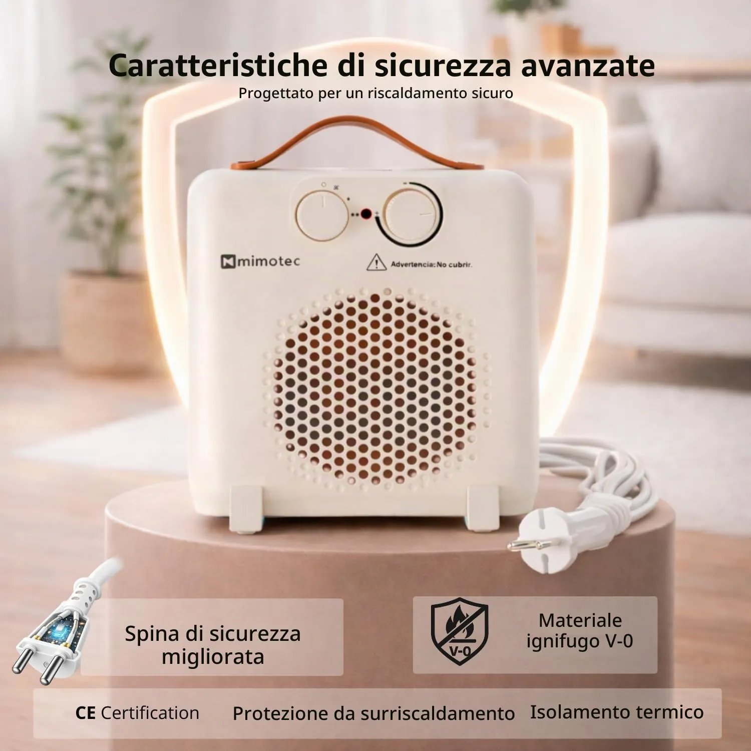 M Mimotec White Broken Compact Stufa Elettrica 2000W MI7057 - immagine 6