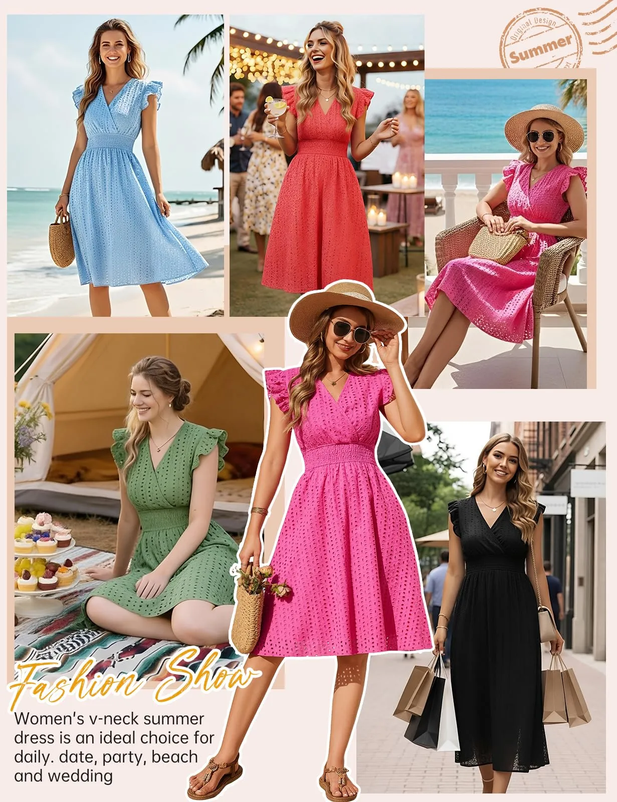 PASUDA Abito Estivo Donna in Cotone Senza Maniche con Scollo a V e Volant, Rosa, S - immagine 7