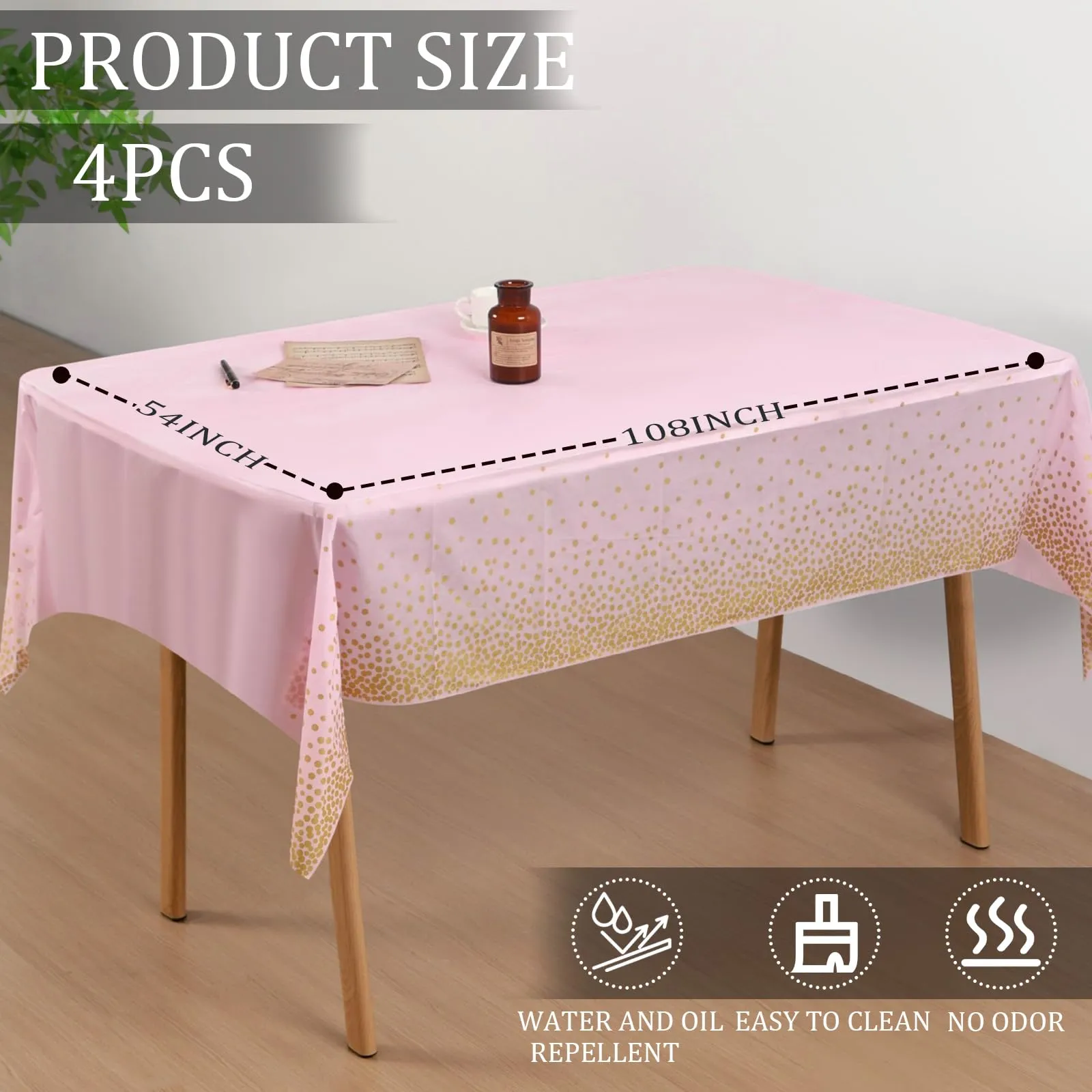 YAAVAAW Tovaglie in plastica a pois rosa e oro per tavoli rettangolari, 137 x 274 cm, set da 4 pezzi - immagine 2