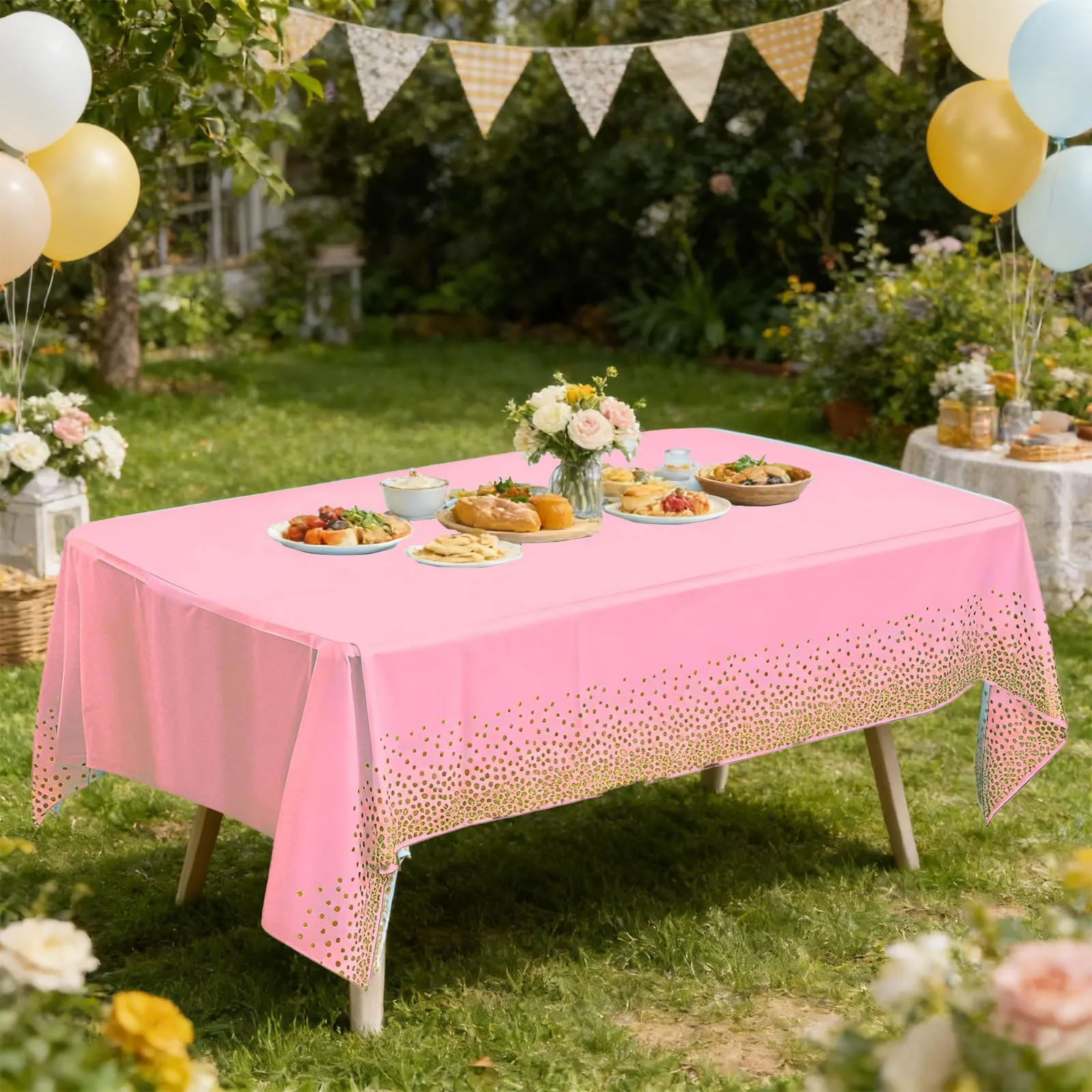 YAAVAAW Tovaglie in plastica a pois rosa e oro per tavoli rettangolari, 137 x 274 cm, set da 4 pezzi - immagine 4
