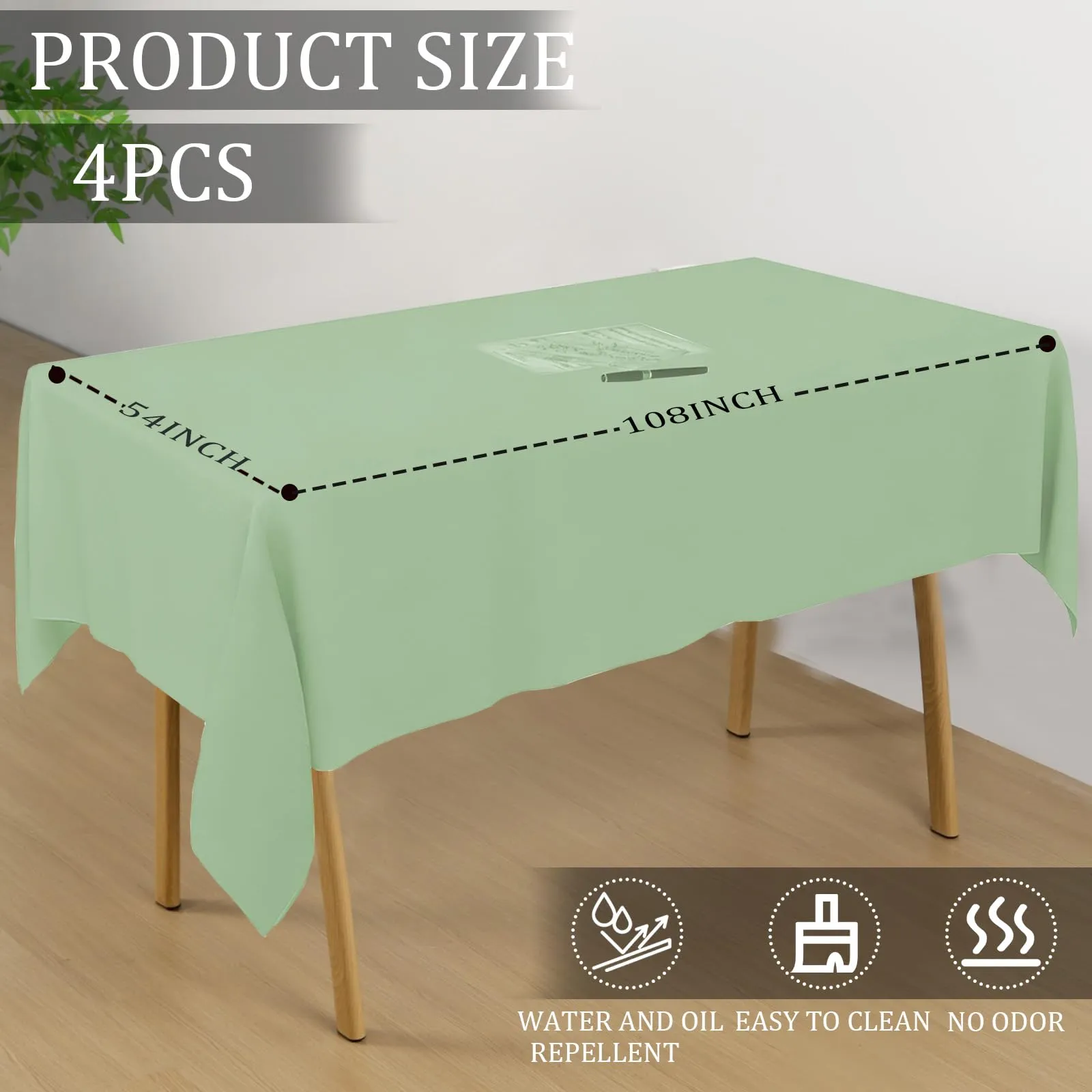 YAAVAAW Tovaglia in Plastica Rettangolare Verde Macaron, 137 x 274 cm, 4 Pezzi - immagine 2