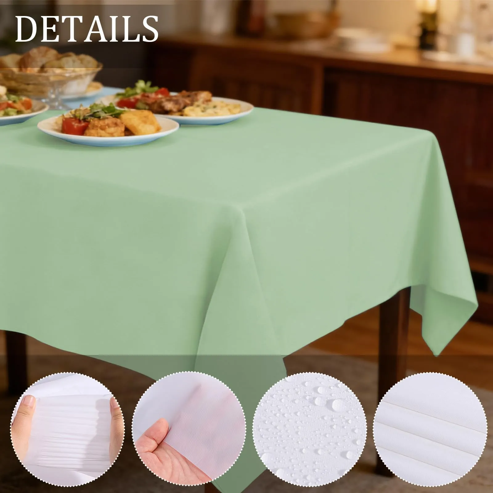 YAAVAAW Tovaglia in Plastica Rettangolare Verde Macaron, 137 x 274 cm, 4 Pezzi - immagine 3