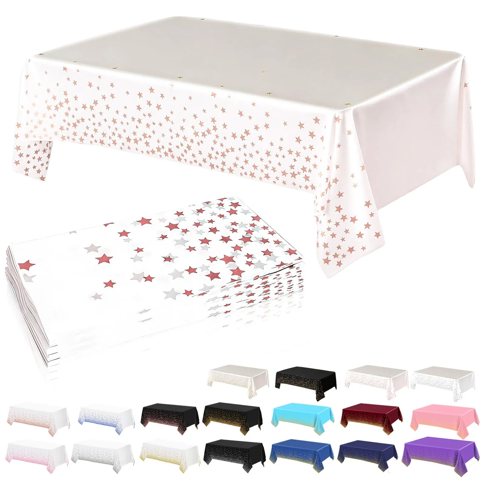 YAAVAAW Tovaglie in plastica con stelle bianche e oro rosa per tavoli rettangolari, 137 x 274 cm, set da 4 pezzi - immagine 1
