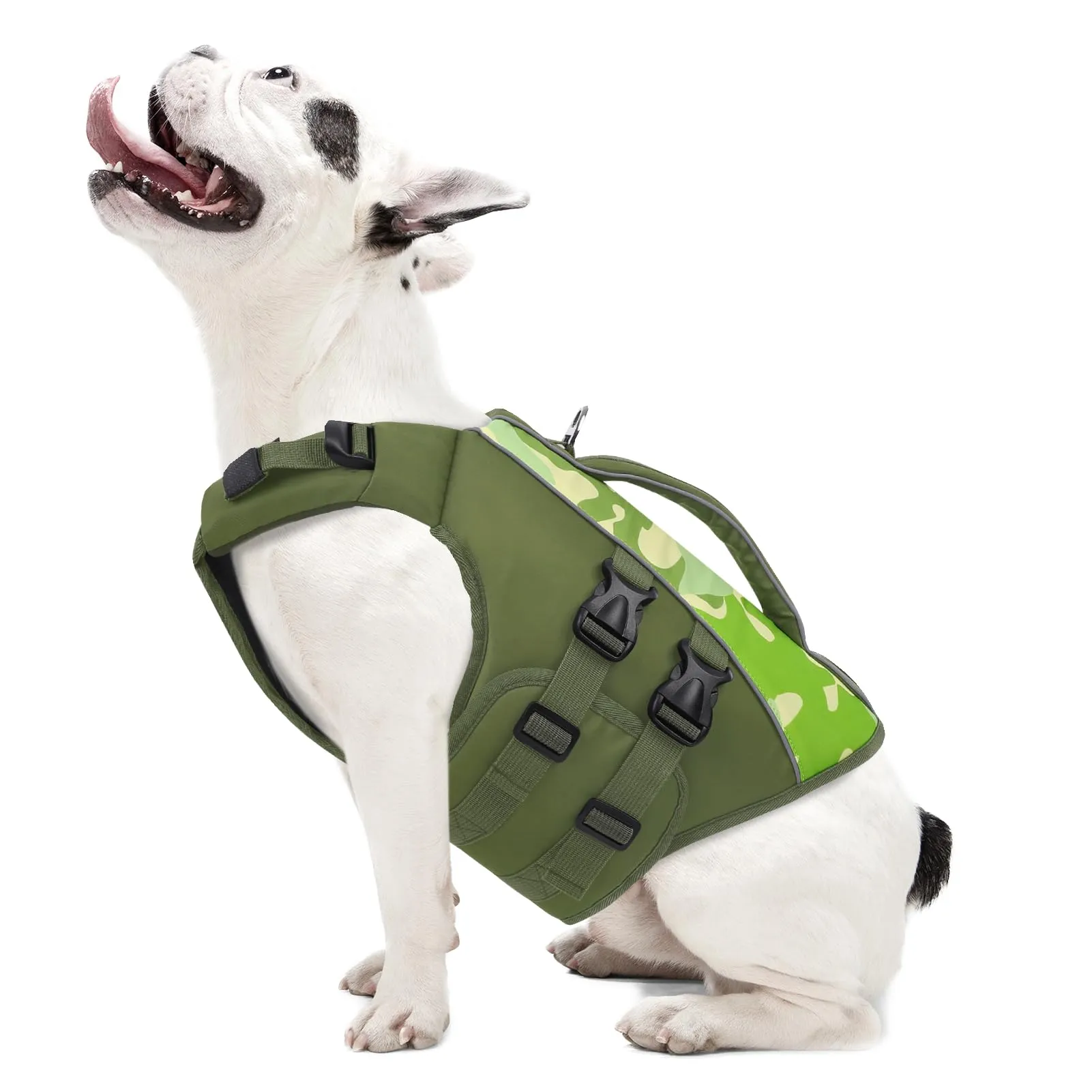 Queenmore Salvagente per Cani Taglia M, Verde-Camo, Regolabile con D-Ring - immagine 1
