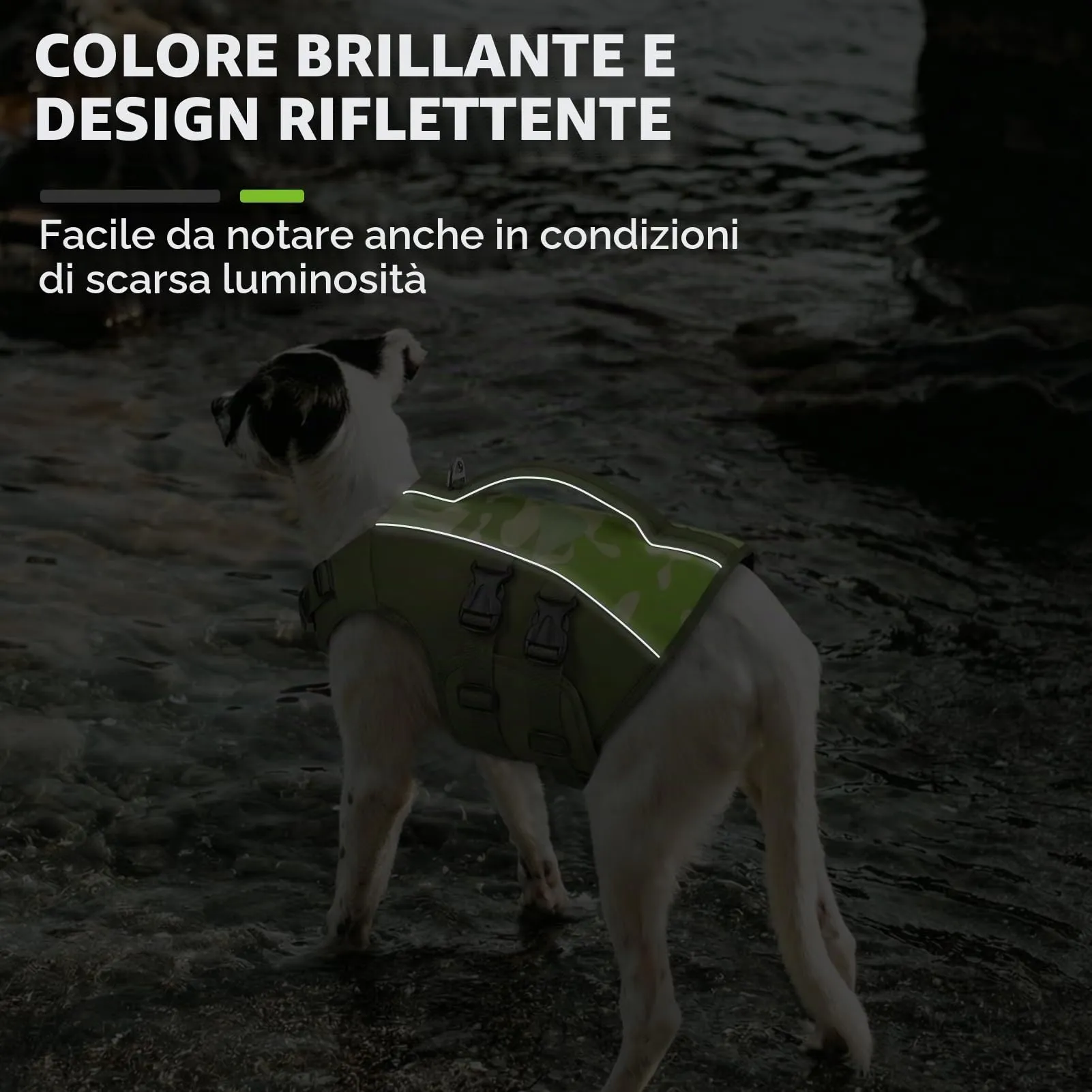 Queenmore Salvagente per Cani Taglia M, Verde-Camo, Regolabile con D-Ring - immagine 3