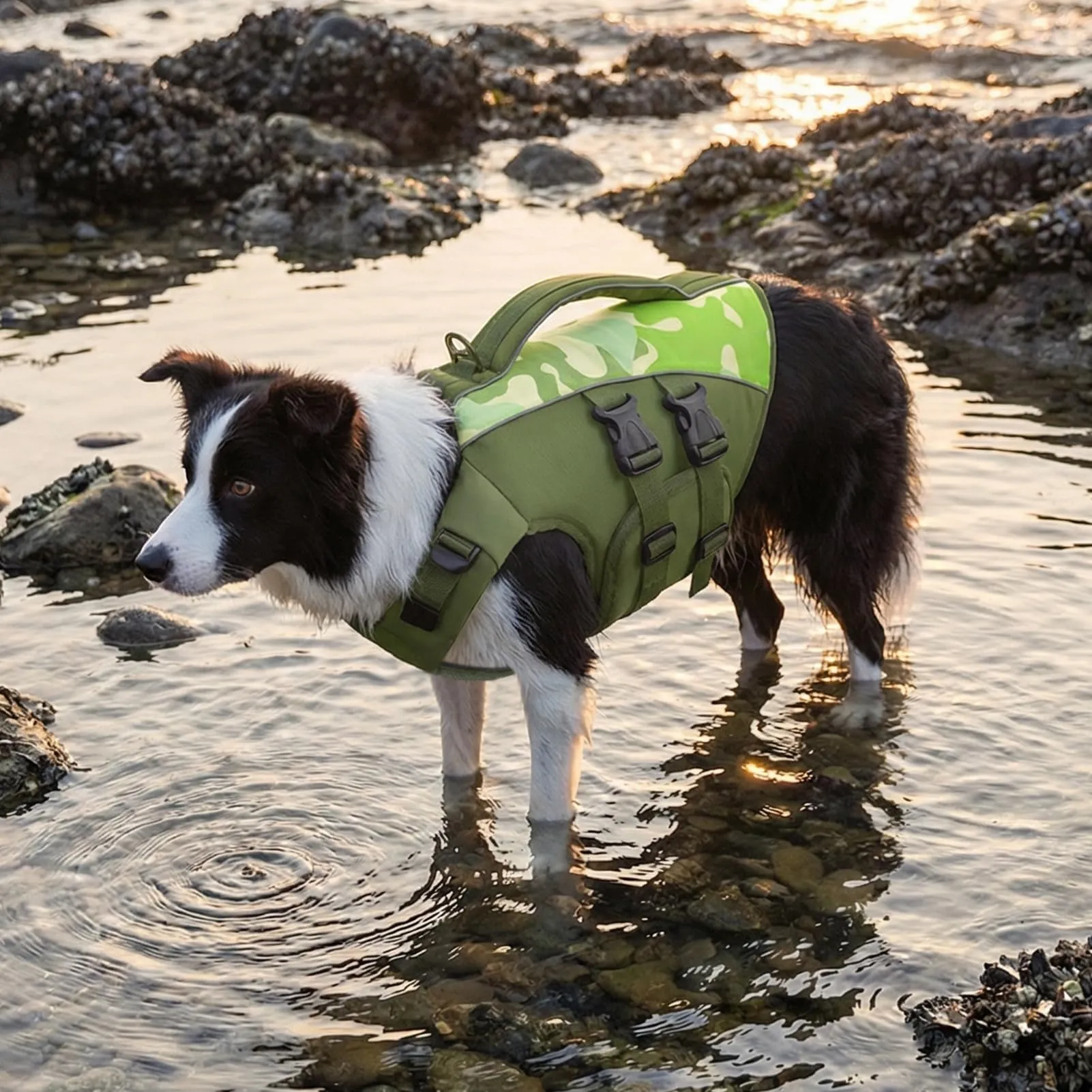 Queenmore Salvagente per Cani Taglia M, Verde-Camo, Regolabile con D-Ring - immagine 5