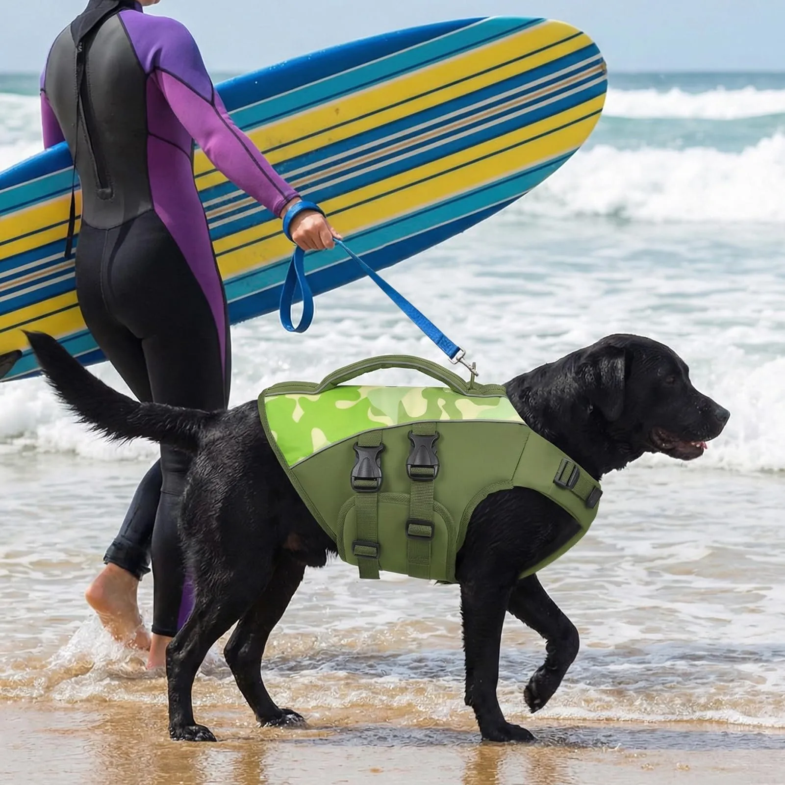 Queenmore Salvagente per Cani Taglia M, Verde-Camo, Regolabile con D-Ring - immagine 6