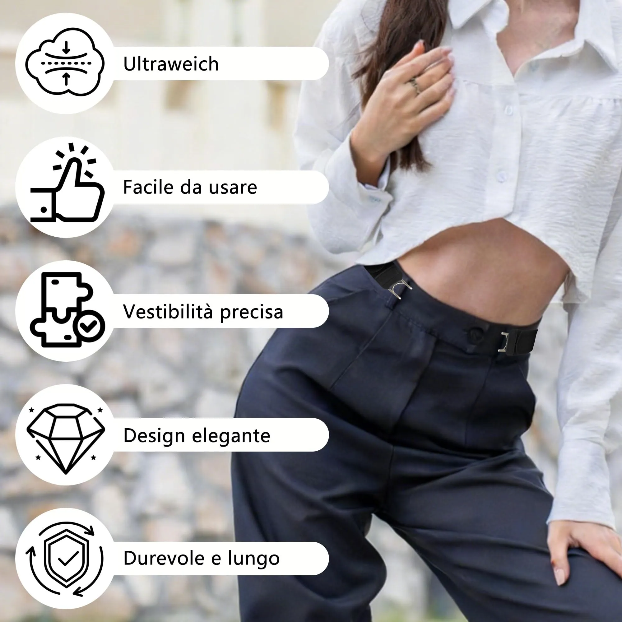 Dreaku Cintura Elastica Tattica Senza Fibbia per Uomo e Donna, Nero, 2 Pezzi - immagine 3