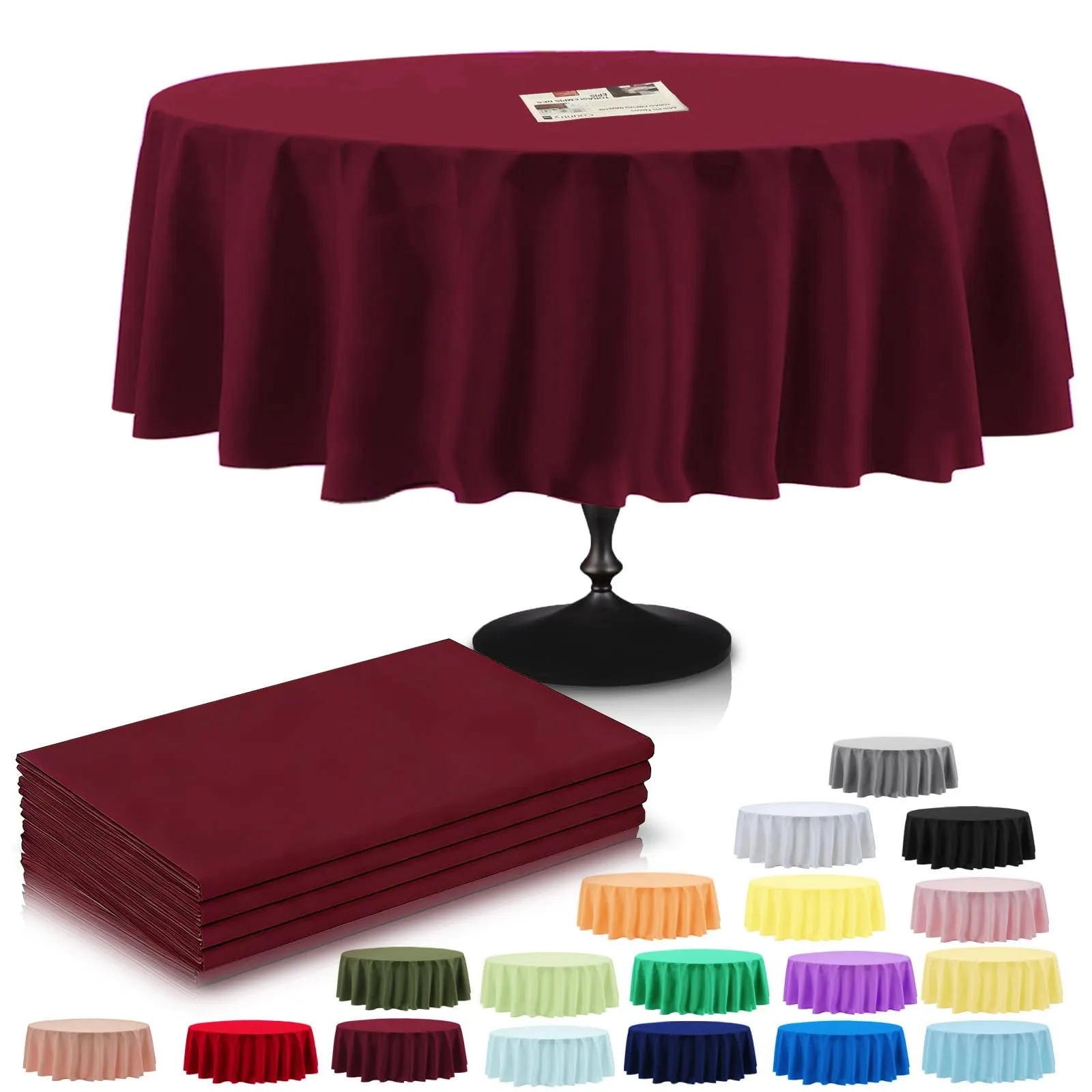 YAAVAAW Tovaglie in plastica bordeaux per tavoli rotondi, 213 cm, usa e getta, confezione da 4 - immagine 1