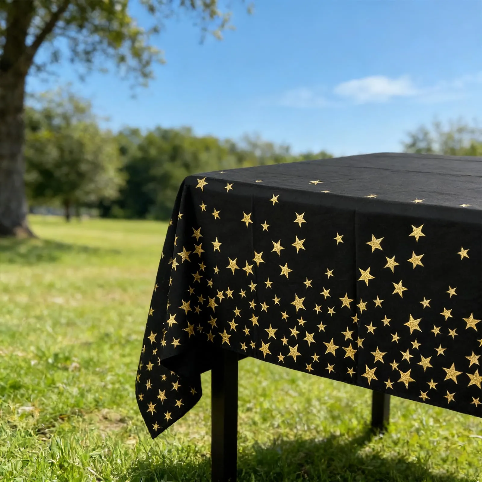 YAAVAAW Tovaglie usa e getta rettangolari nere a stelle dorate, 137 x 274 cm, 4 pezzi - immagine 7