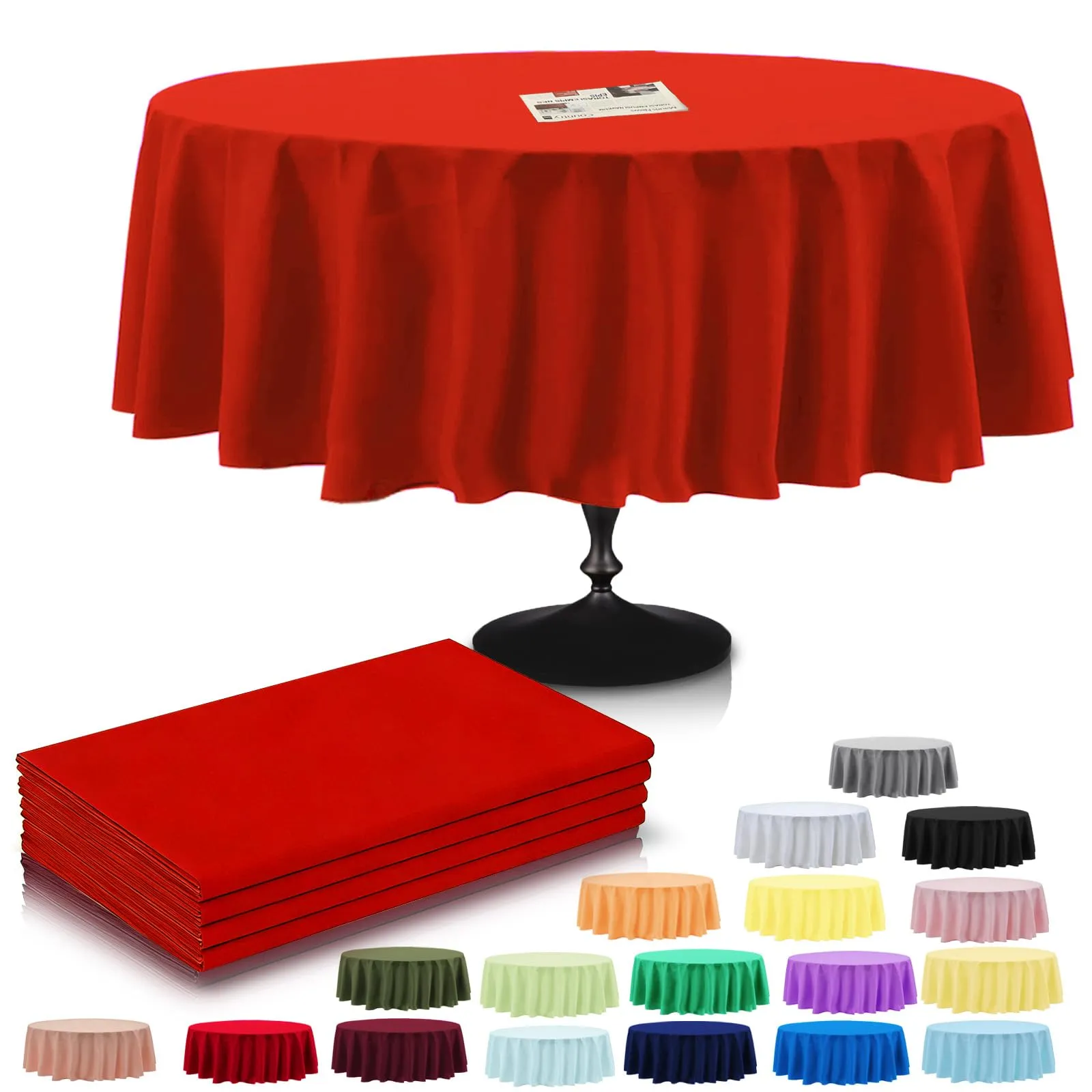 YAAVAAW Tovaglie di Plastica Rosse per Tavoli Rotondi, 213 cm, 4 Confezioni - immagine 1