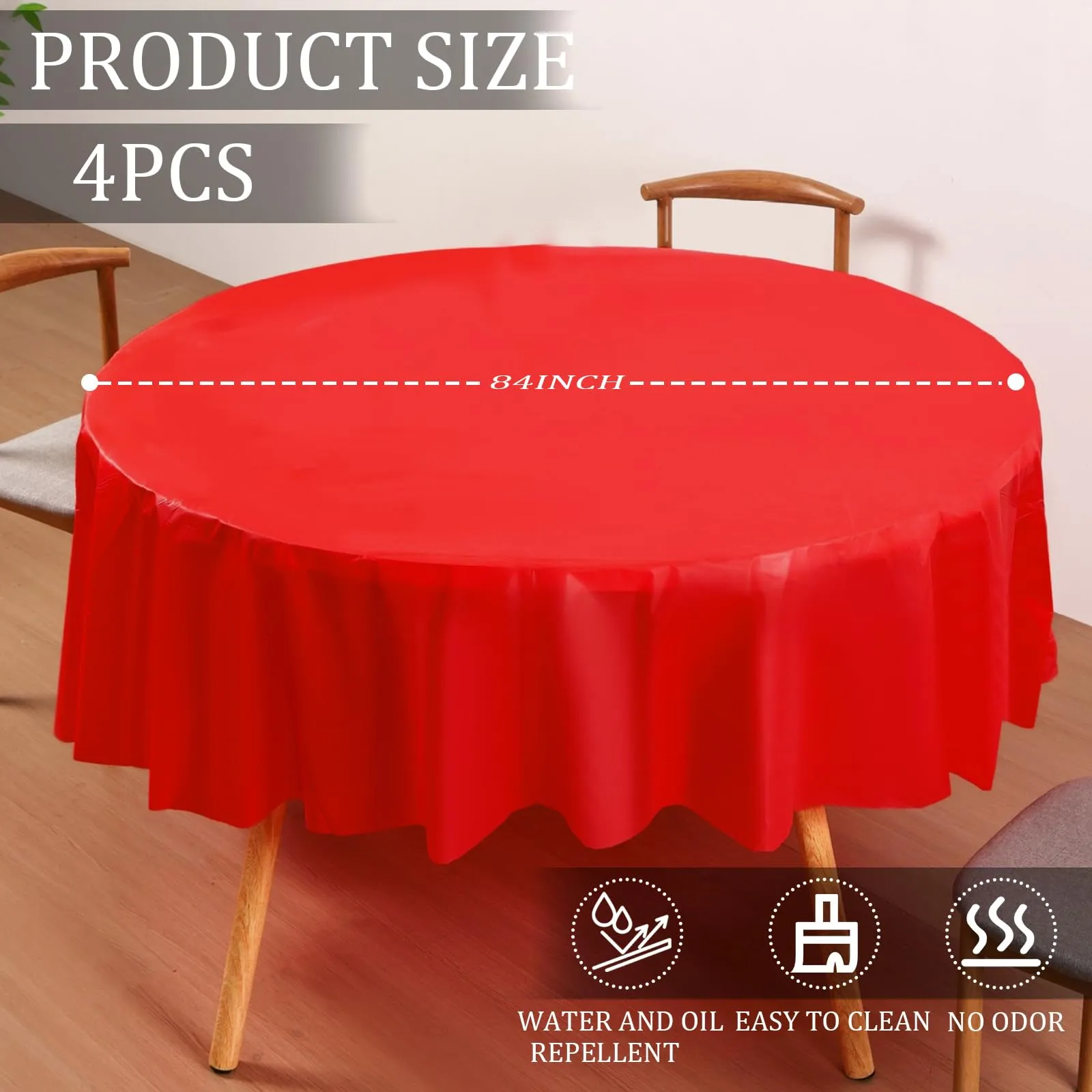 YAAVAAW Tovaglie di Plastica Rosse per Tavoli Rotondi, 213 cm, 4 Confezioni - immagine 2