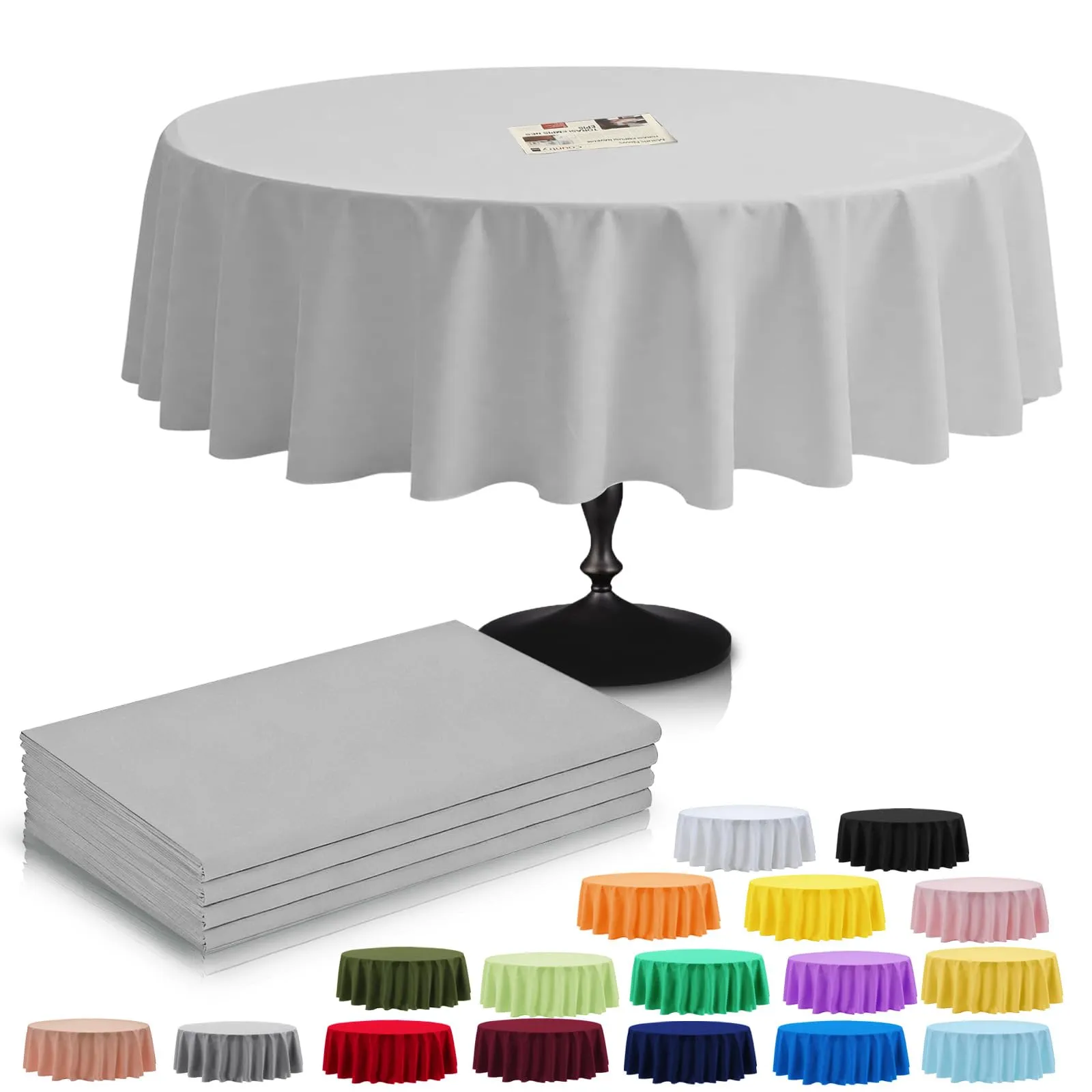 YAAVAAW Tovaglie in Plastica Argentata per Tavoli Rotondi, 213 cm, Confezione da 4 - immagine 1