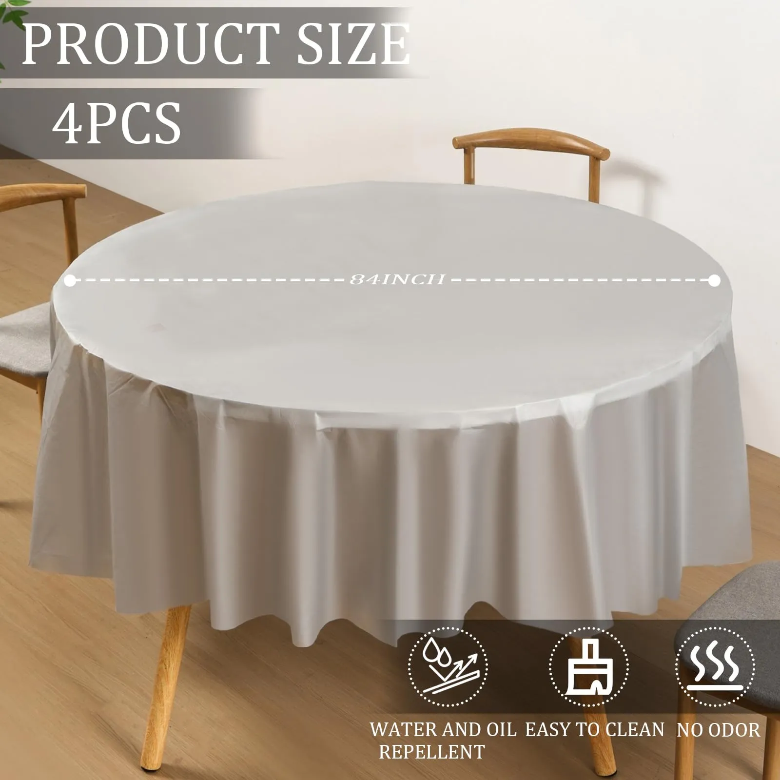 YAAVAAW Tovaglie in Plastica Argentata per Tavoli Rotondi, 213 cm, Confezione da 4 - immagine 2