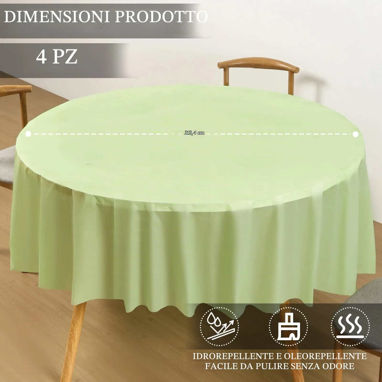 YAAVAAW Tovaglie in Plastica Rotonde Verde Salvia, 213 cm, Set da 4, Usa e Getta - immagine 2