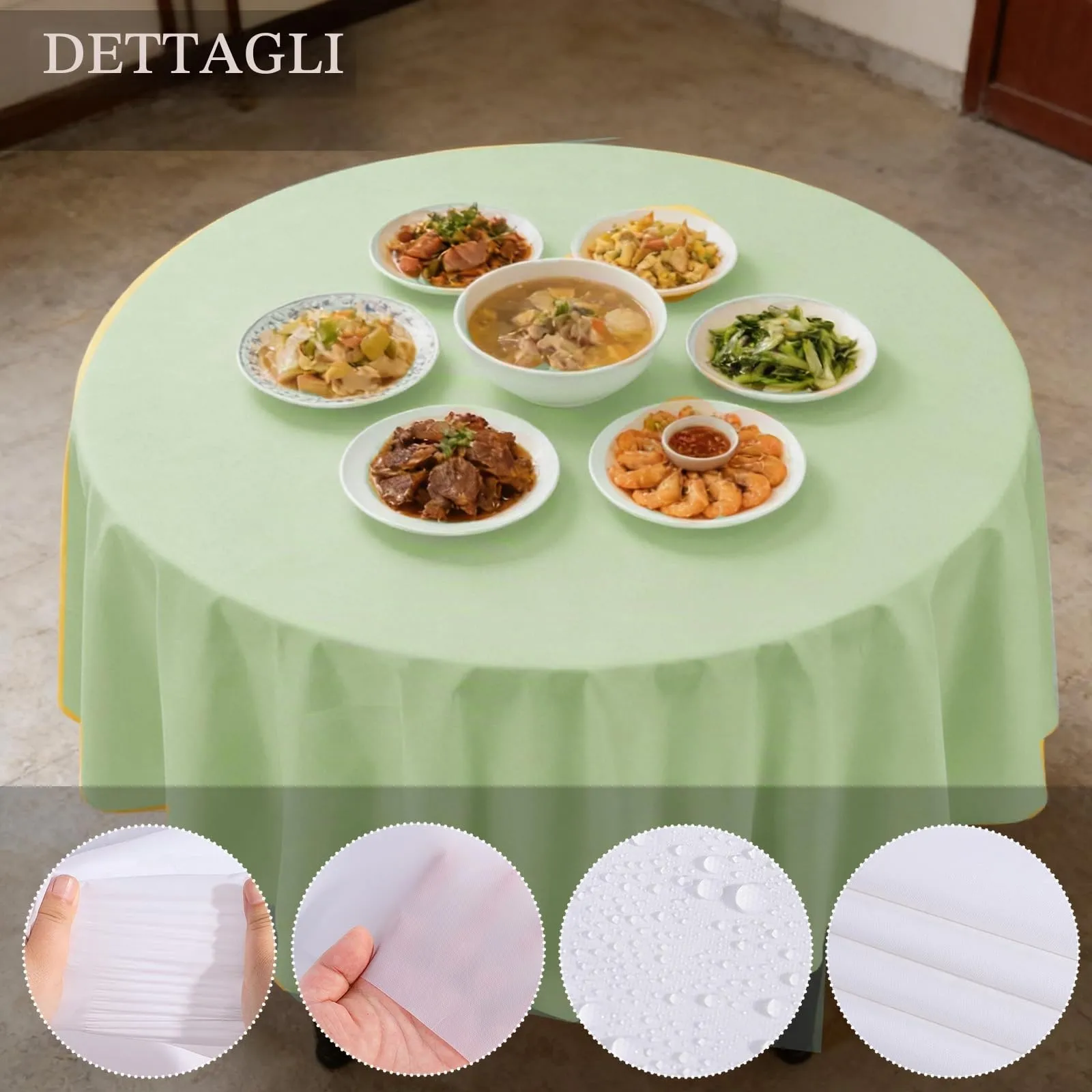 YAAVAAW Tovaglie in Plastica Rotonde Verde Salvia, 213 cm, Set da 4, Usa e Getta - immagine 3