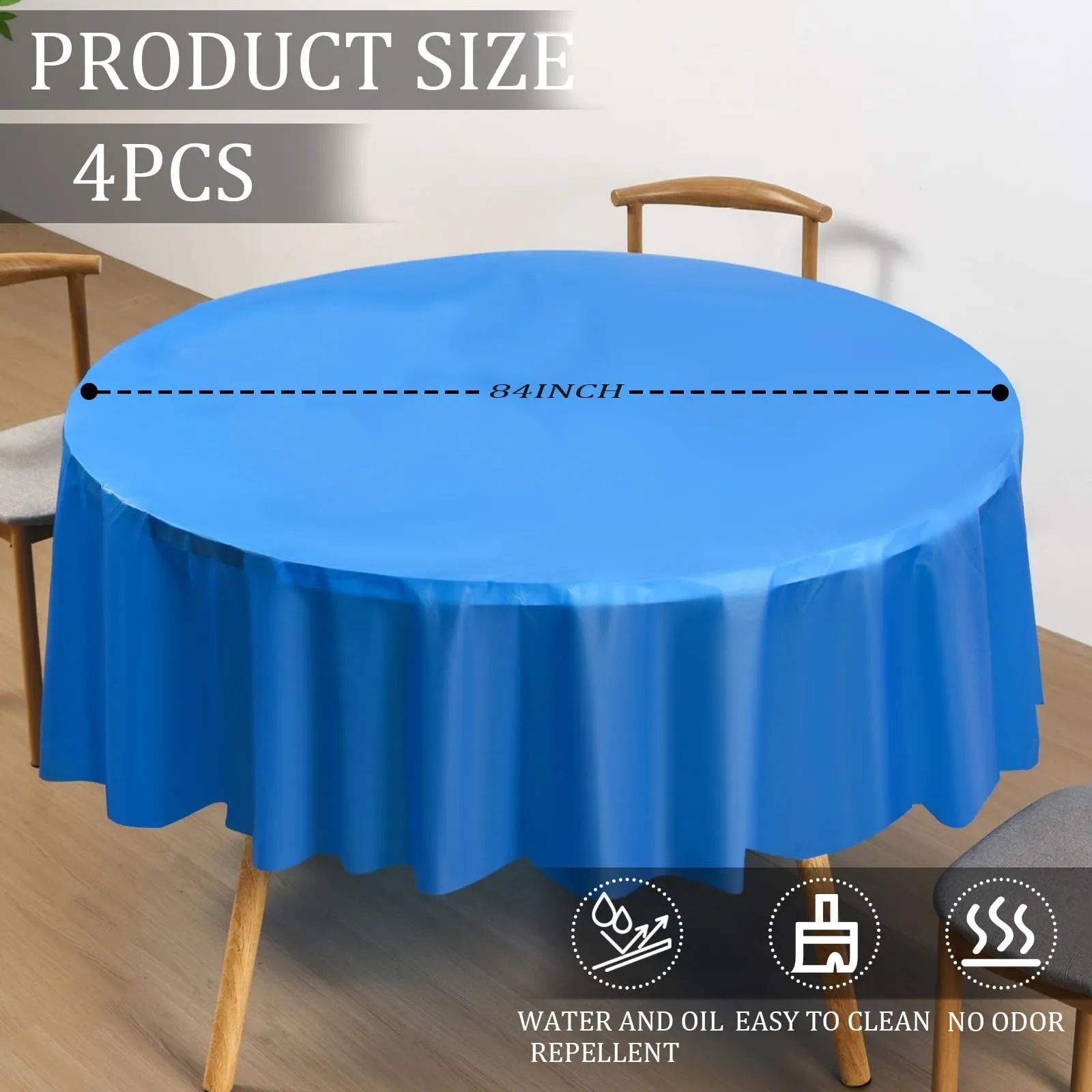 YAAVAAW Tovaglie in Plastica Blu Scuro per Tavoli Rotondi 213 cm, Confezione da 4 - immagine 2