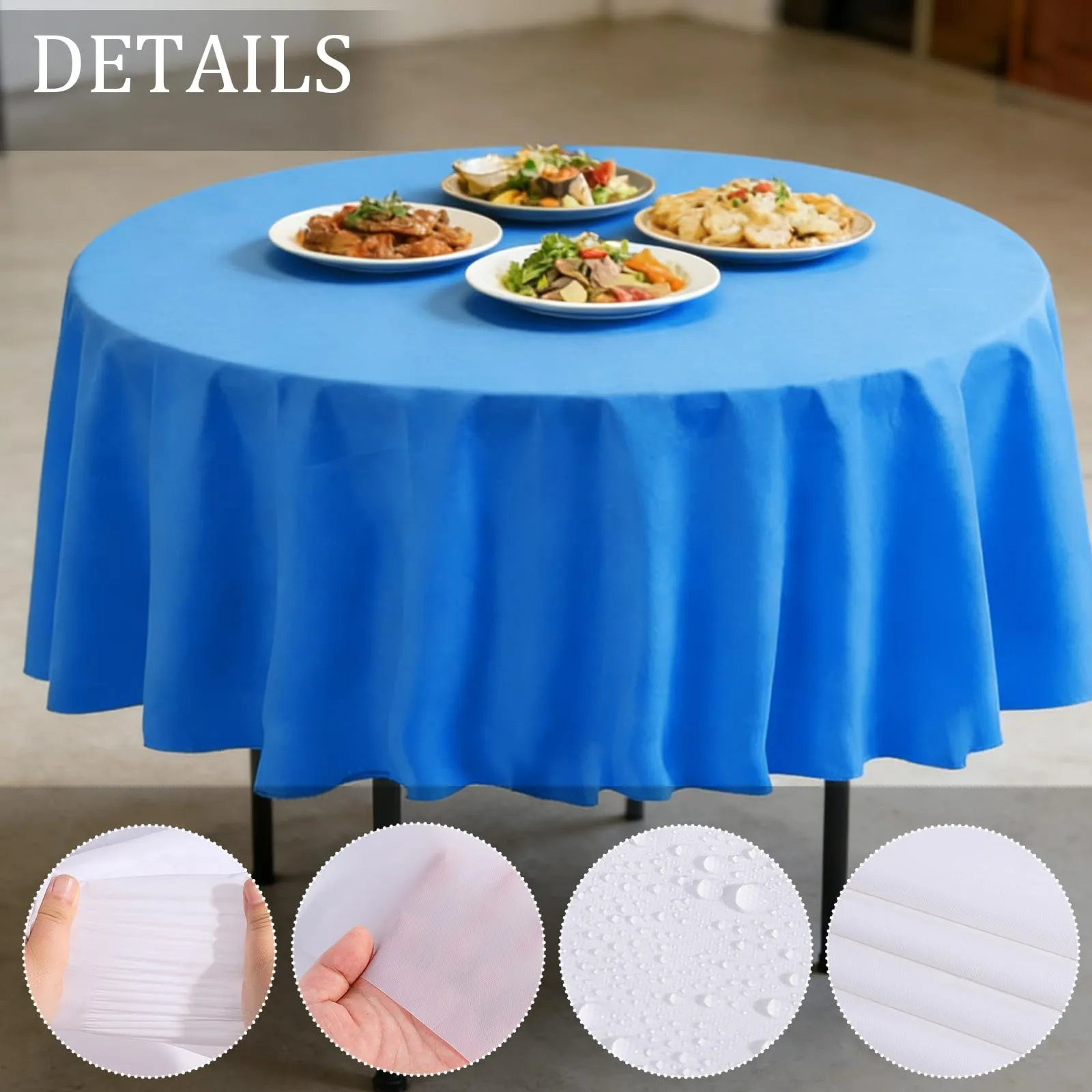 YAAVAAW Tovaglie in Plastica Blu Scuro per Tavoli Rotondi 213 cm, Confezione da 4 - immagine 3