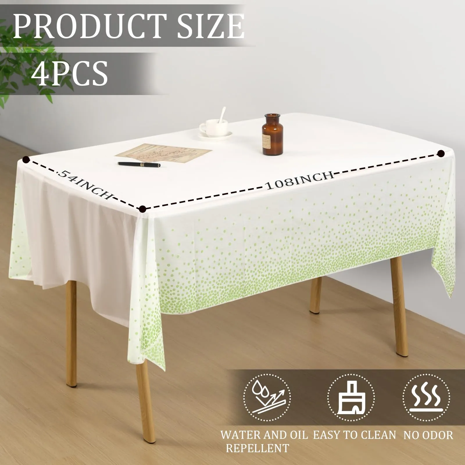 YAAVAAW Tovaglie in Plastica a Pois Bianchi e Verdi, 137 x 274 cm, Confezione da 4, Usa e Getta - immagine 2