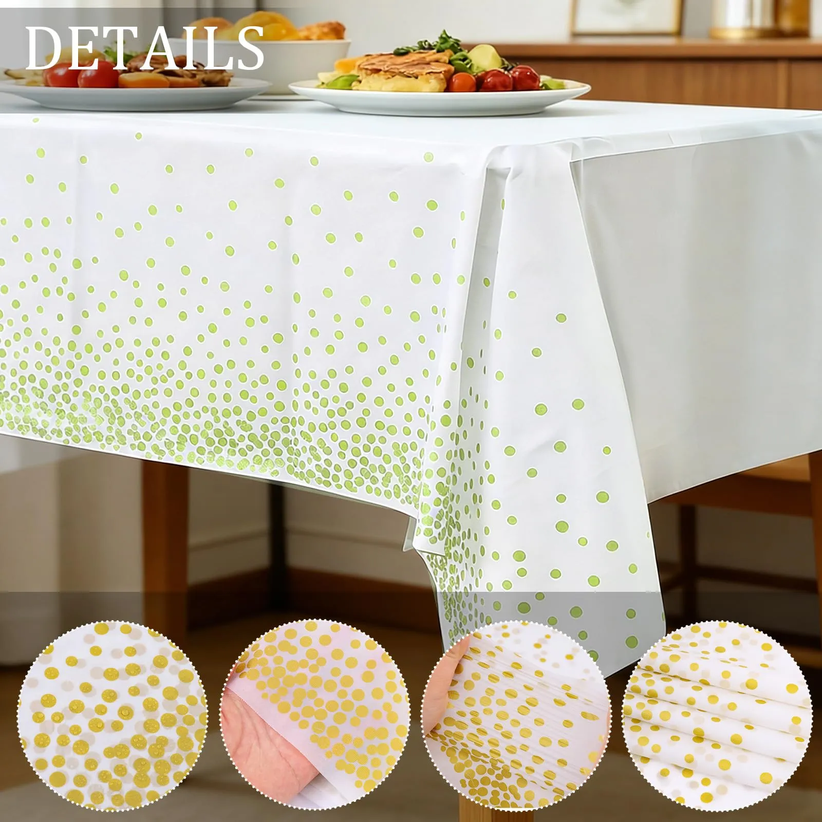YAAVAAW Tovaglie in Plastica a Pois Bianchi e Verdi, 137 x 274 cm, Confezione da 4, Usa e Getta - immagine 3
