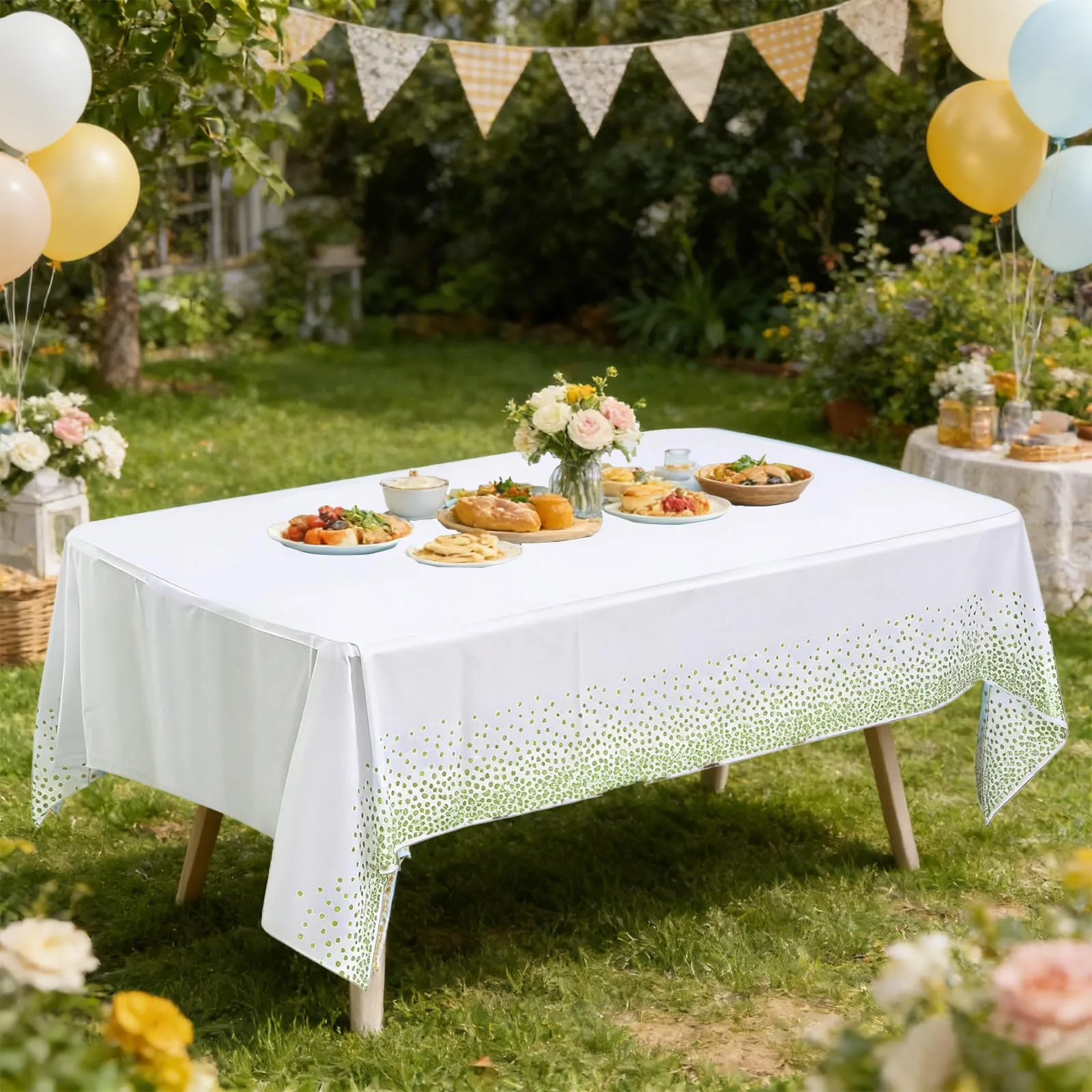 YAAVAAW Tovaglie in Plastica a Pois Bianchi e Verdi, 137 x 274 cm, Confezione da 4, Usa e Getta - immagine 7