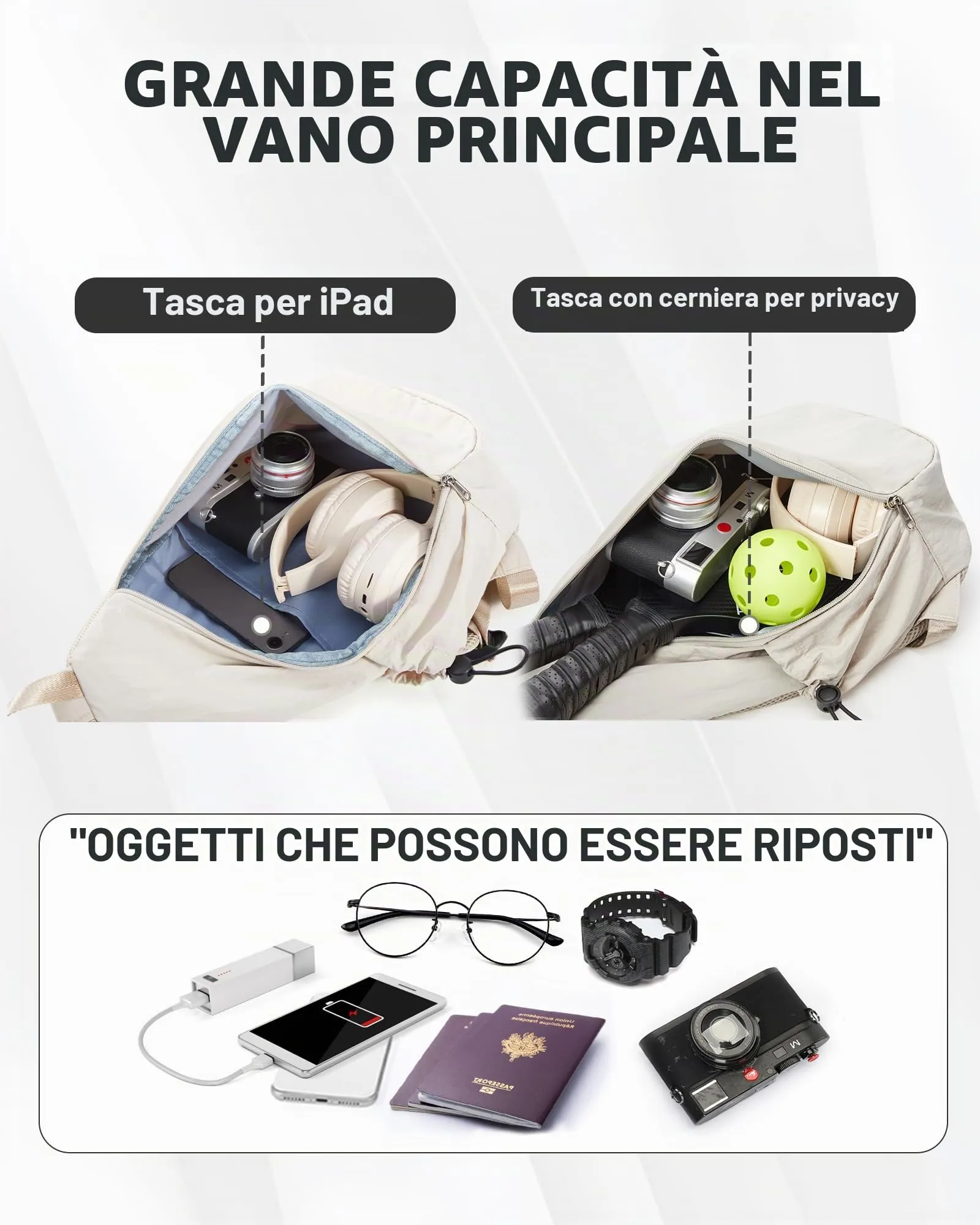 VENATIN Borsa a Tracolla Unisex, Zaino Monospalla Idrorepellente, Bianco - immagine 3