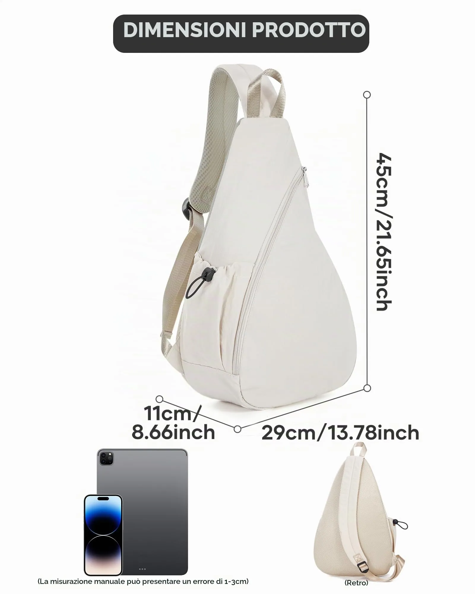 VENATIN Borsa a Tracolla Unisex, Zaino Monospalla Idrorepellente, Bianco - immagine 4