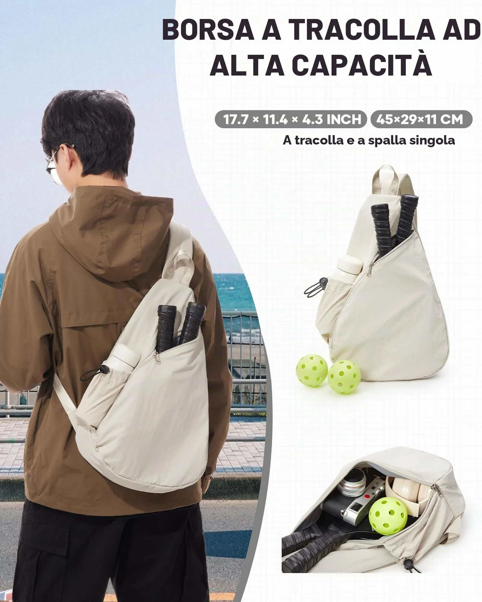 VENATIN Borsa a Tracolla Unisex, Zaino Monospalla Idrorepellente, Bianco - immagine 5