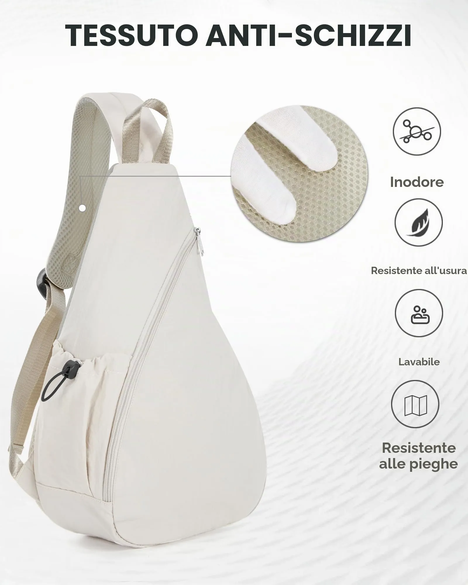 VENATIN Borsa a Tracolla Unisex, Zaino Monospalla Idrorepellente, Bianco - immagine 6