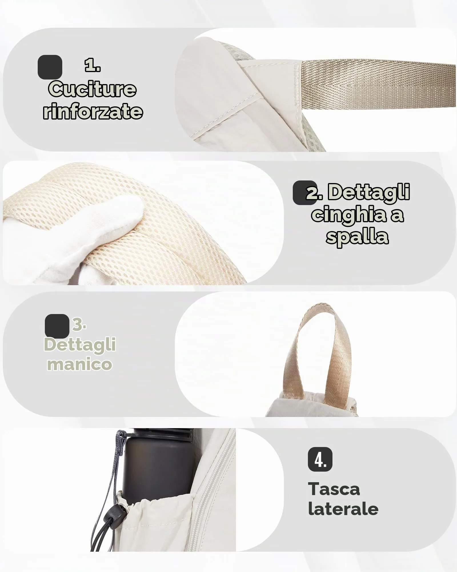 VENATIN Borsa a Tracolla Unisex, Zaino Monospalla Idrorepellente, Bianco - immagine 7