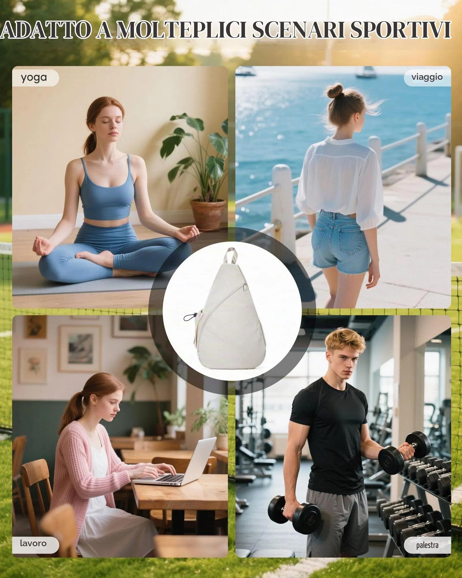 VENATIN Borsa a Tracolla Unisex, Zaino Monospalla Idrorepellente, Bianco - immagine 8