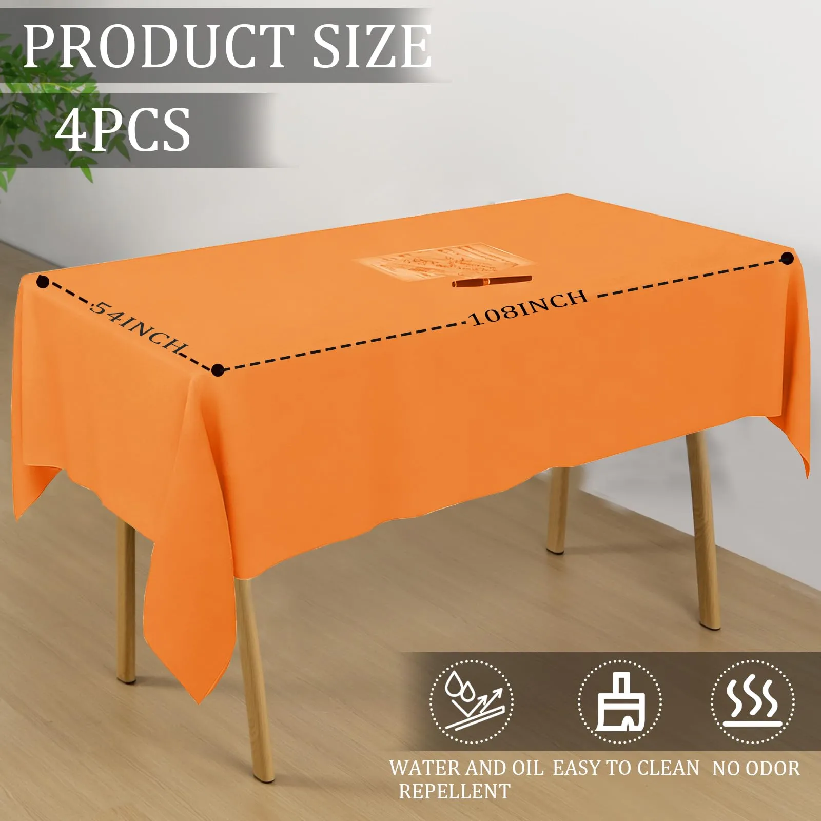 YAAVAAW Tovaglie in plastica rettangolari arancioni, 137 x 274 cm, usa e getta, confezione da 4 pezzi - immagine 2