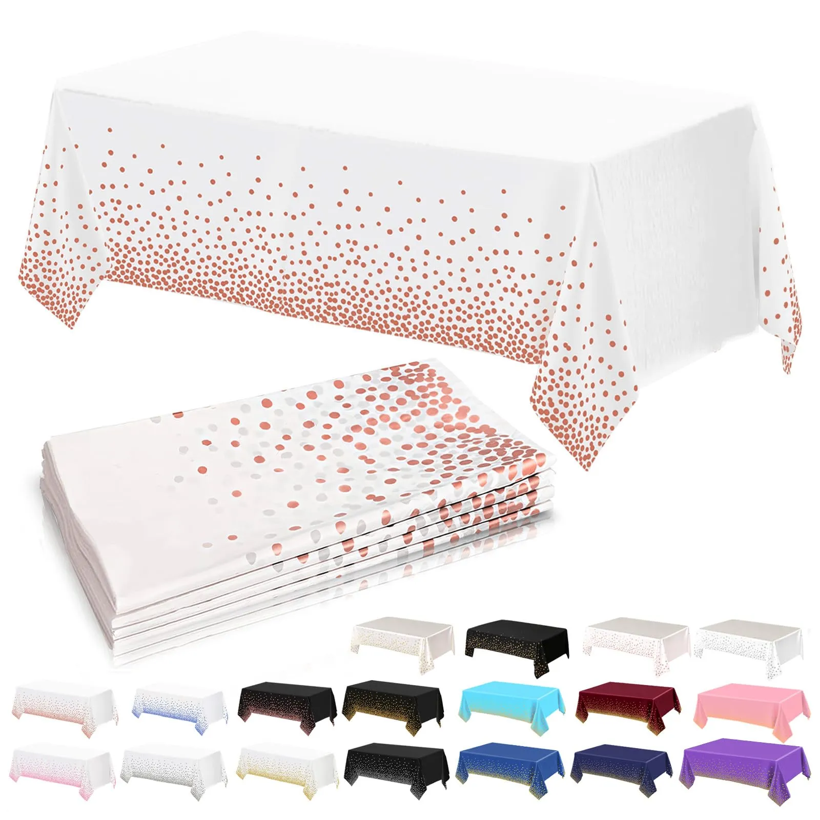 YAAVAAW Tovaglie in Plastica a Pois Bianchi e Oro Rosa per Tavolo Rettangolare, 137 x 274 cm, Confezione da 4 - immagine 1